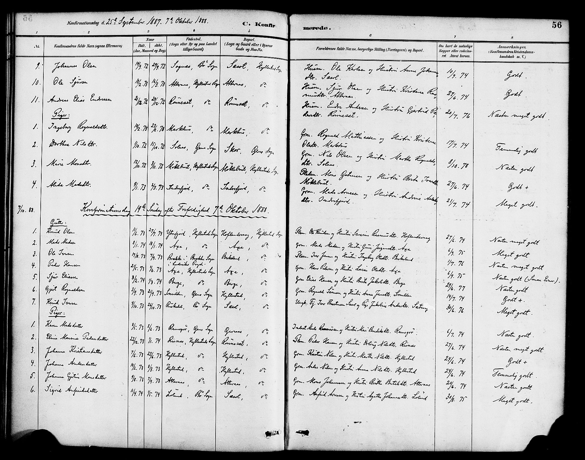 Hyllestad sokneprestembete, SAB/A-80401: Parish register (official) no. B 1, 1886-1904, p. 56