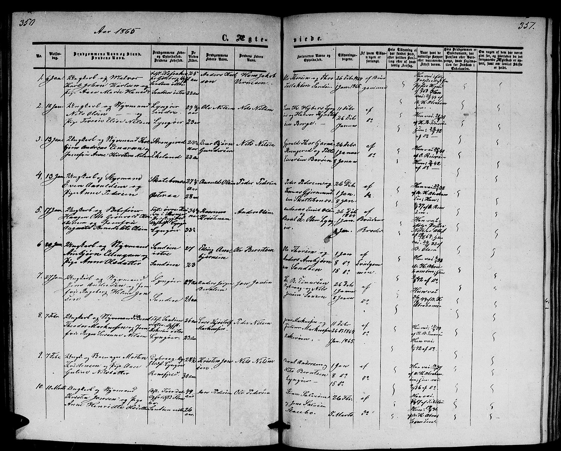 Dypvåg sokneprestkontor, SAK/1111-0007/F/Fb/Fba/L0011: Parish register (copy) no. B 11, 1857-1872, p. 350-351