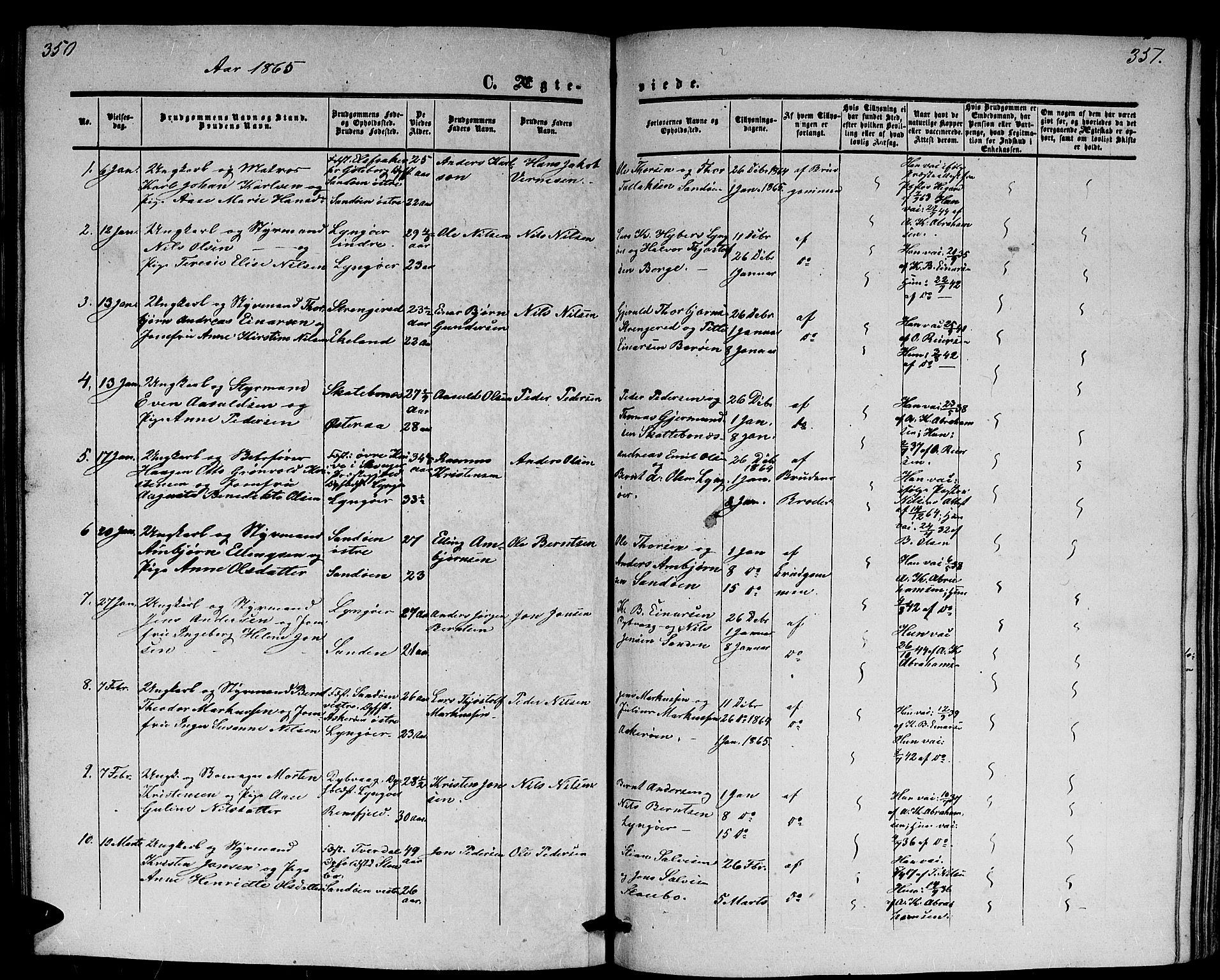 Dypvåg sokneprestkontor, AV/SAK-1111-0007/F/Fb/Fba/L0011: Parish register (copy) no. B 11, 1857-1872, p. 350-351