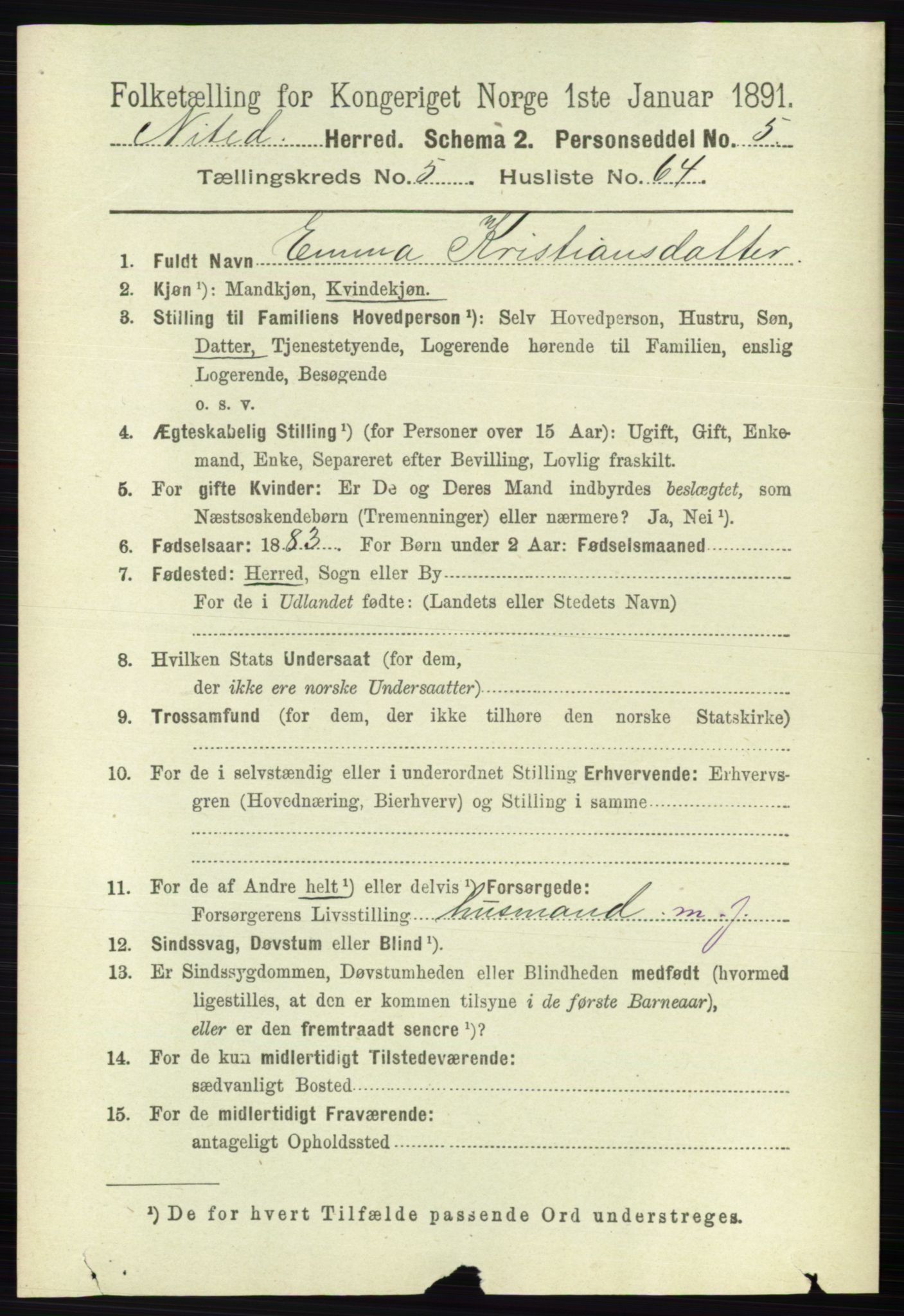 RA, 1891 census for 0233 Nittedal, 1891, p. 2535