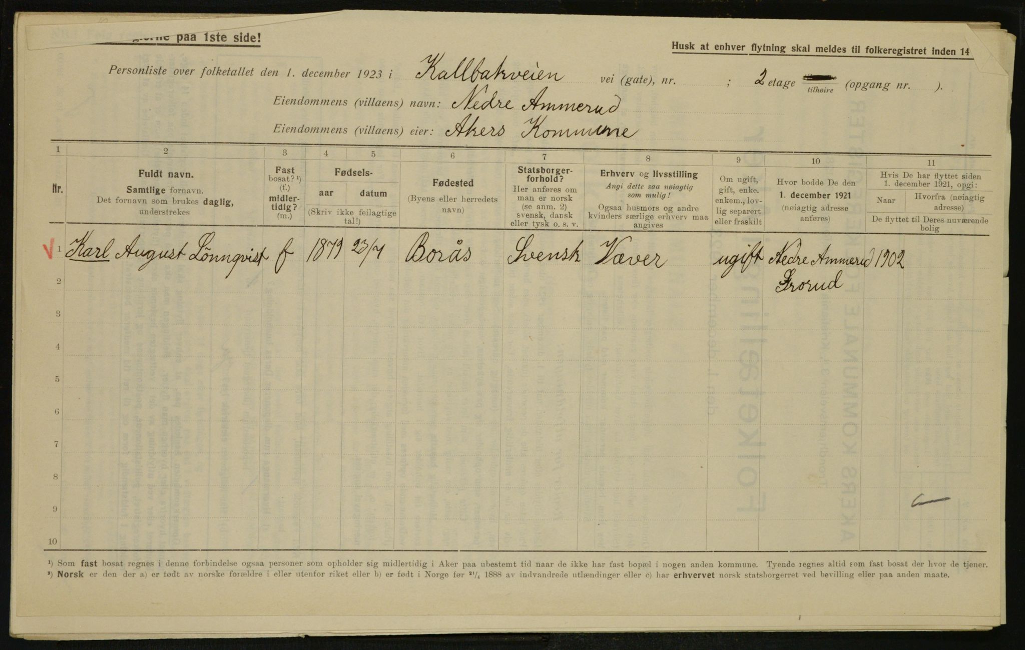 , Municipal Census 1923 for Aker, 1923, p. 28170