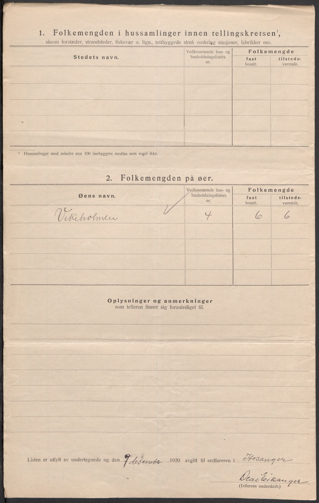 SAB, 1920 census for Hosanger, 1920, p. 43