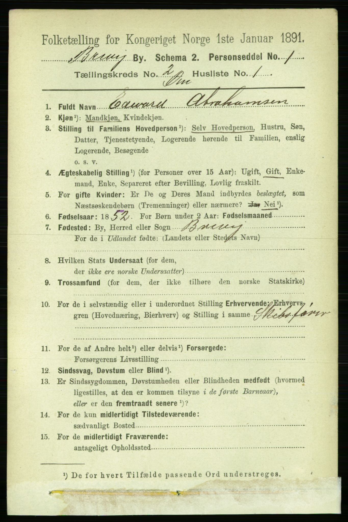 RA, 1891 census for 0804 Brevik, 1891, p. 1571