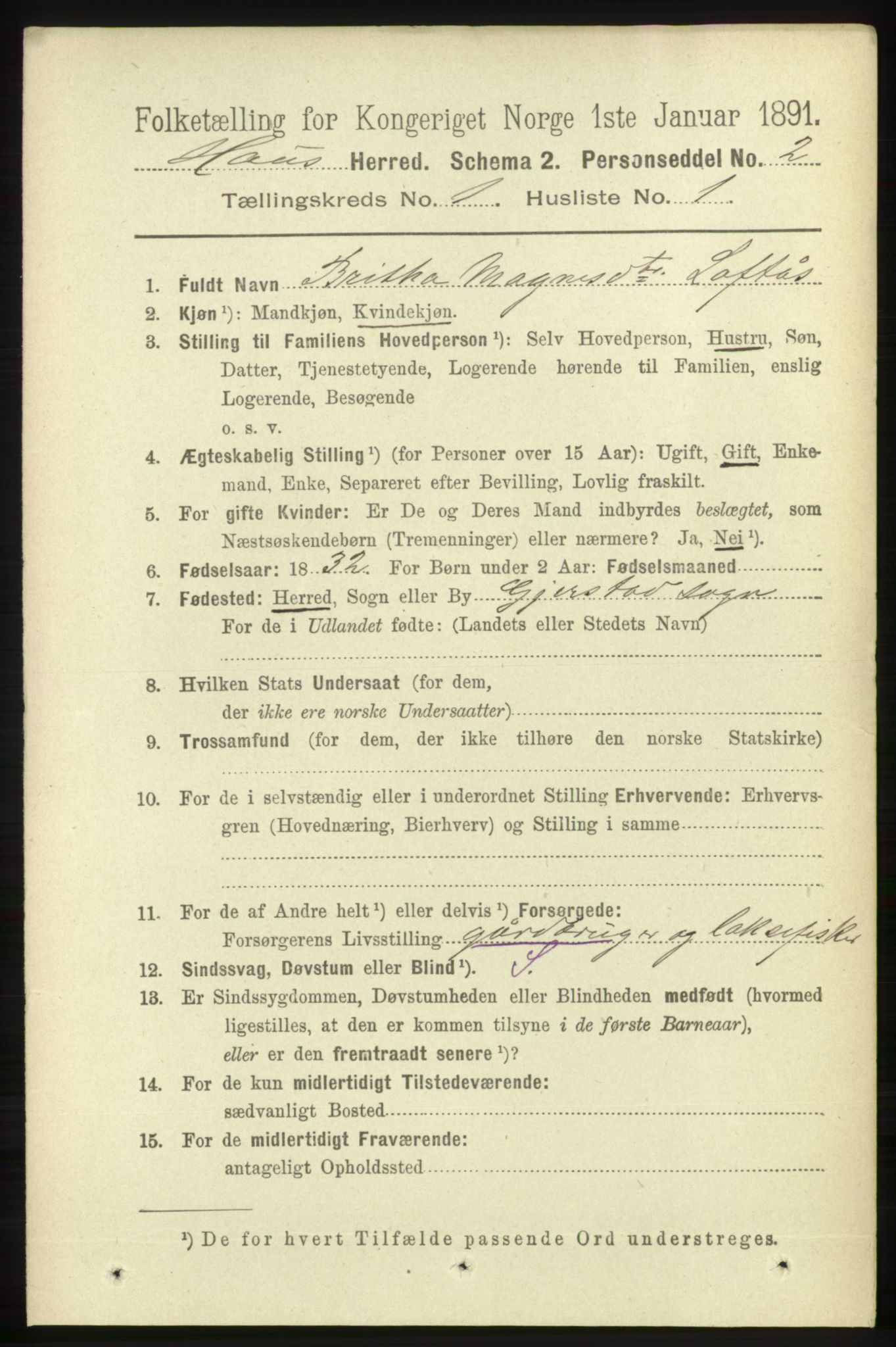 RA, 1891 census for 1250 Haus, 1891, p. 100