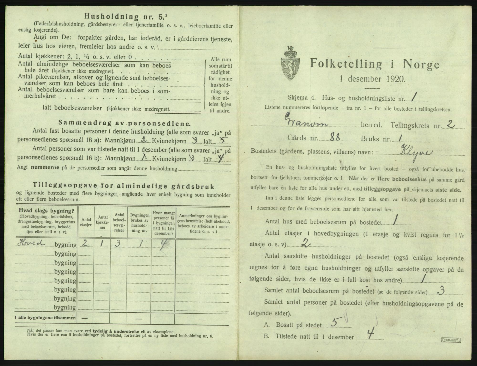 SAB, 1920 census for Granvin, 1920, p. 51