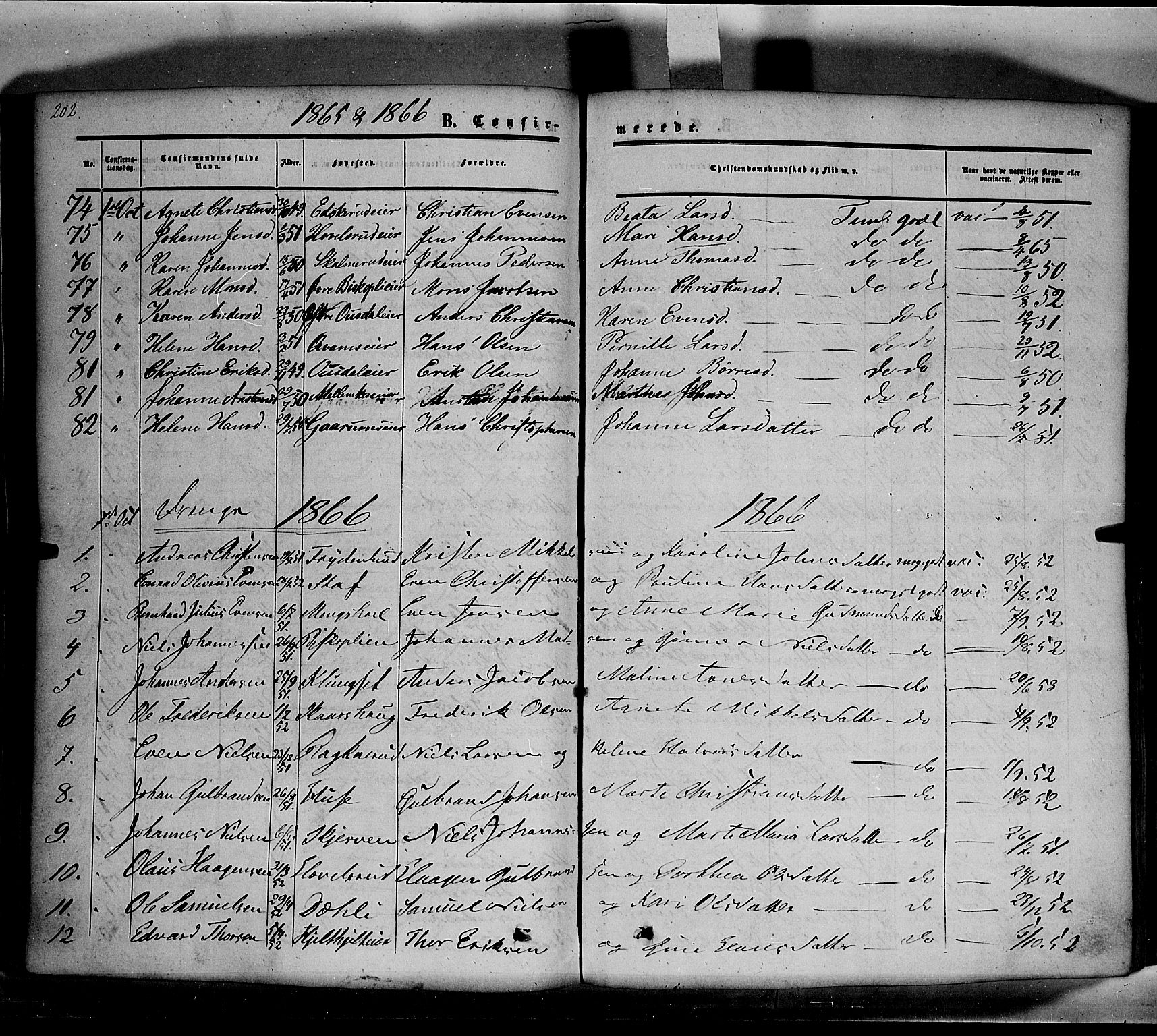 Nes prestekontor, Hedmark, SAH/PREST-020/K/Ka/L0004: Parish register (official) no. 4, 1852-1886, p. 202