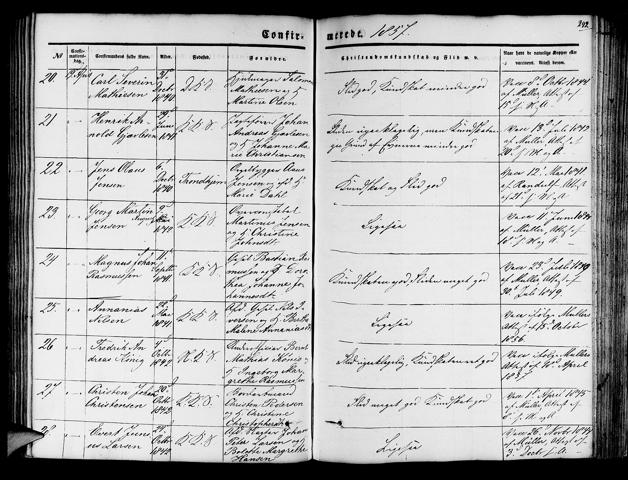 Korskirken sokneprestembete, SAB/A-76101/H/Hab: Parish register (copy) no. C 1, 1839-1868, p. 292