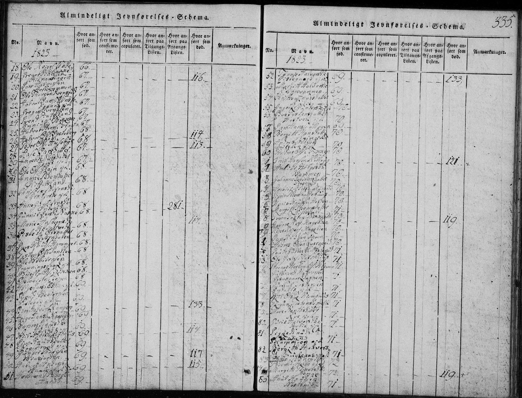 Rollag kirkebøker, AV/SAKO-A-240/G/Ga/L0001: Parish register (copy) no. I 1, 1814-1831, p. 335