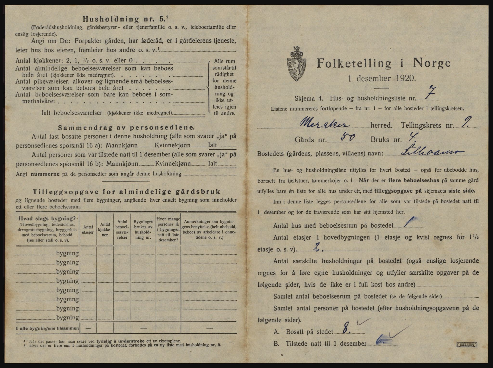 SAT, 1920 census for Meråker, 1920, p. 844