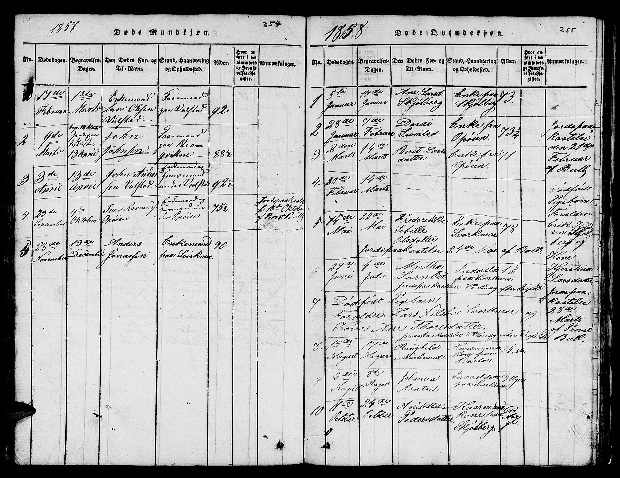 Ministerialprotokoller, klokkerbøker og fødselsregistre - Sør-Trøndelag, SAT/A-1456/671/L0842: Parish register (copy) no. 671C01, 1816-1867, p. 254-255