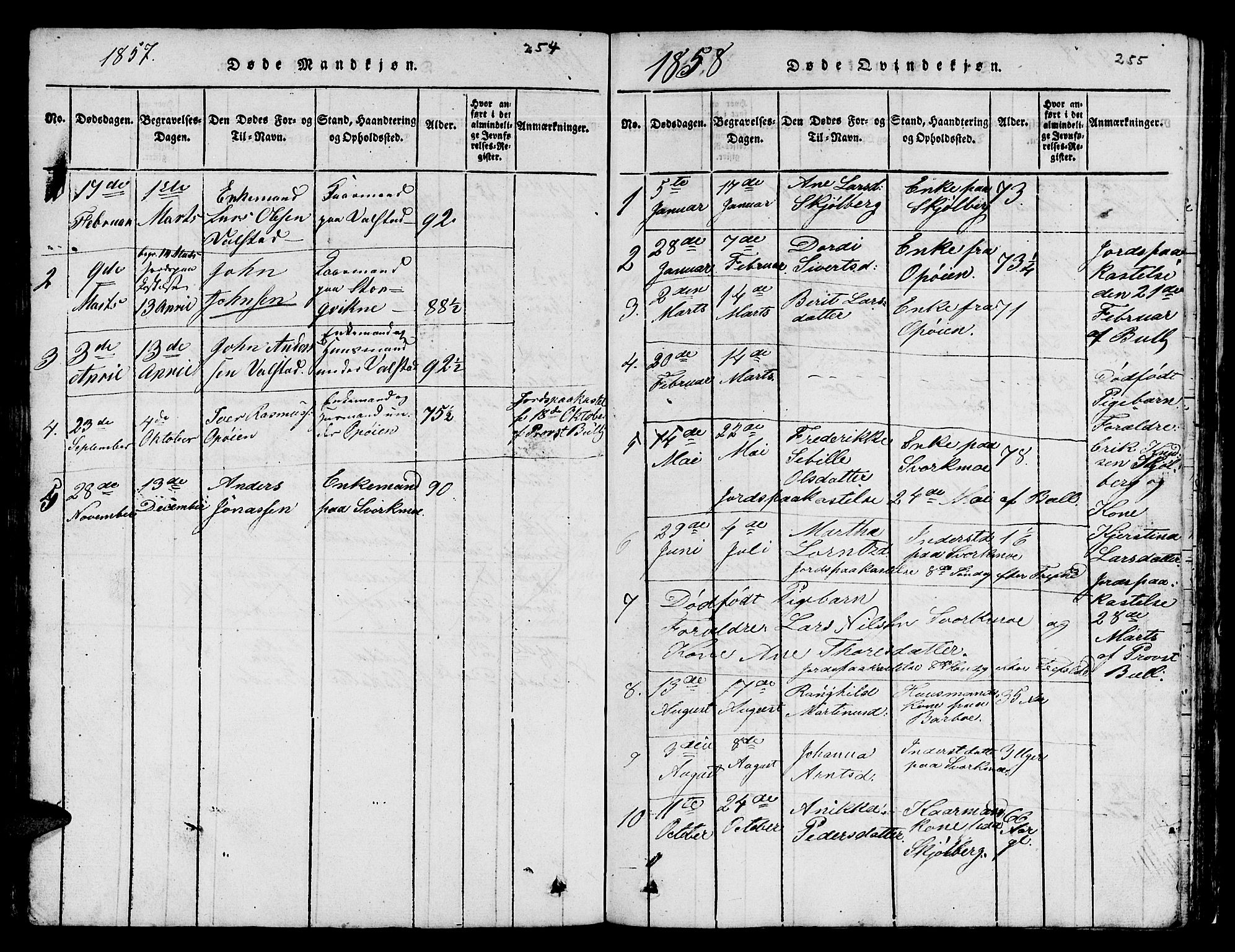 Ministerialprotokoller, klokkerbøker og fødselsregistre - Sør-Trøndelag, AV/SAT-A-1456/671/L0842: Parish register (copy) no. 671C01, 1816-1867, p. 254-255