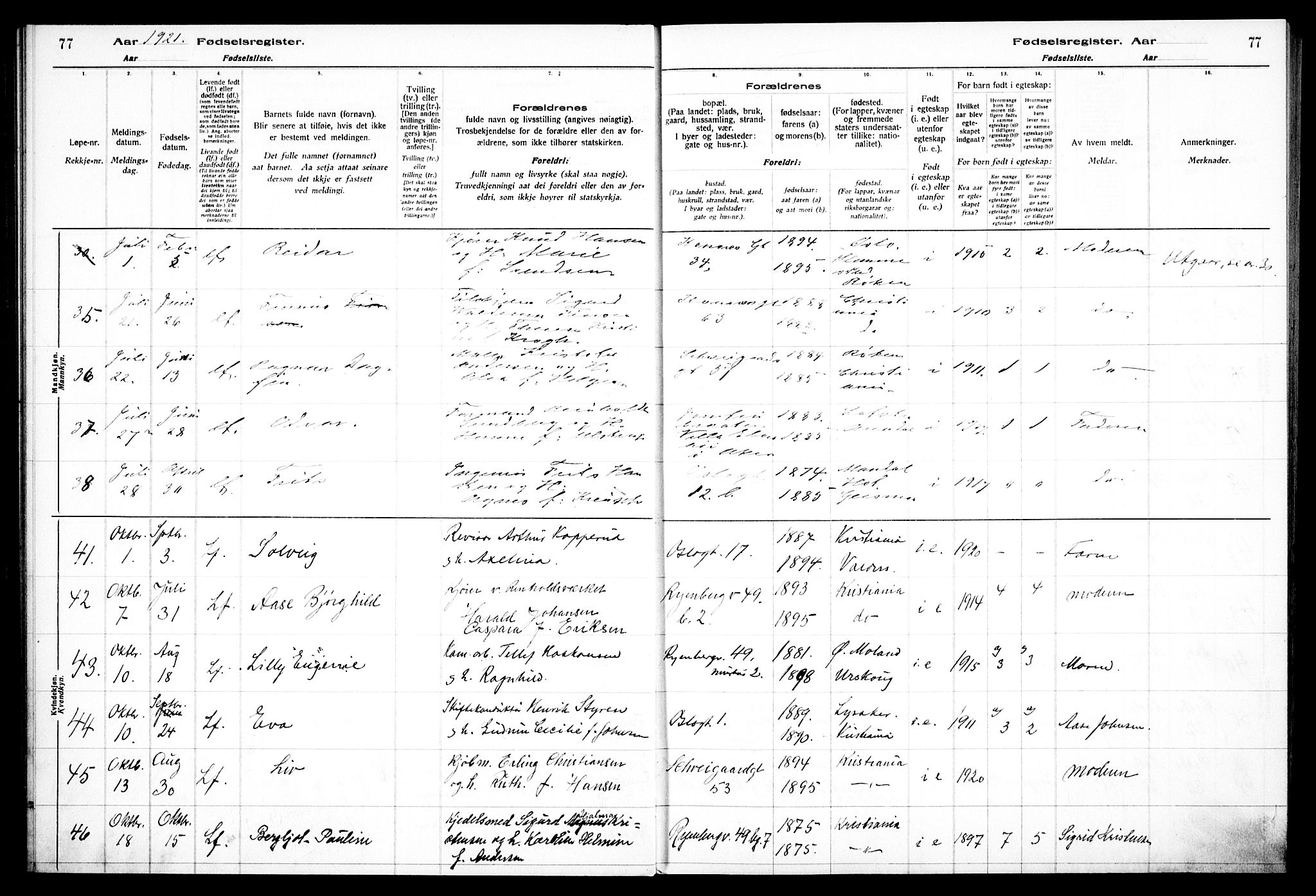 Gamlebyen prestekontor Kirkebøker, AV/SAO-A-10884/J/Ja/L0001: Birth register no. 1, 1916-1936, p. 77