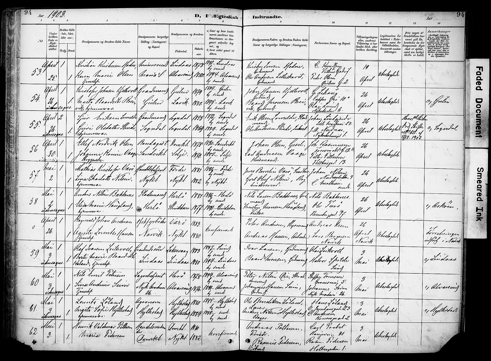 Nykirken Sokneprestembete, AV/SAB-A-77101/H/Haa/L0034: Parish register (official) no. D 4, 1896-1905, p. 94