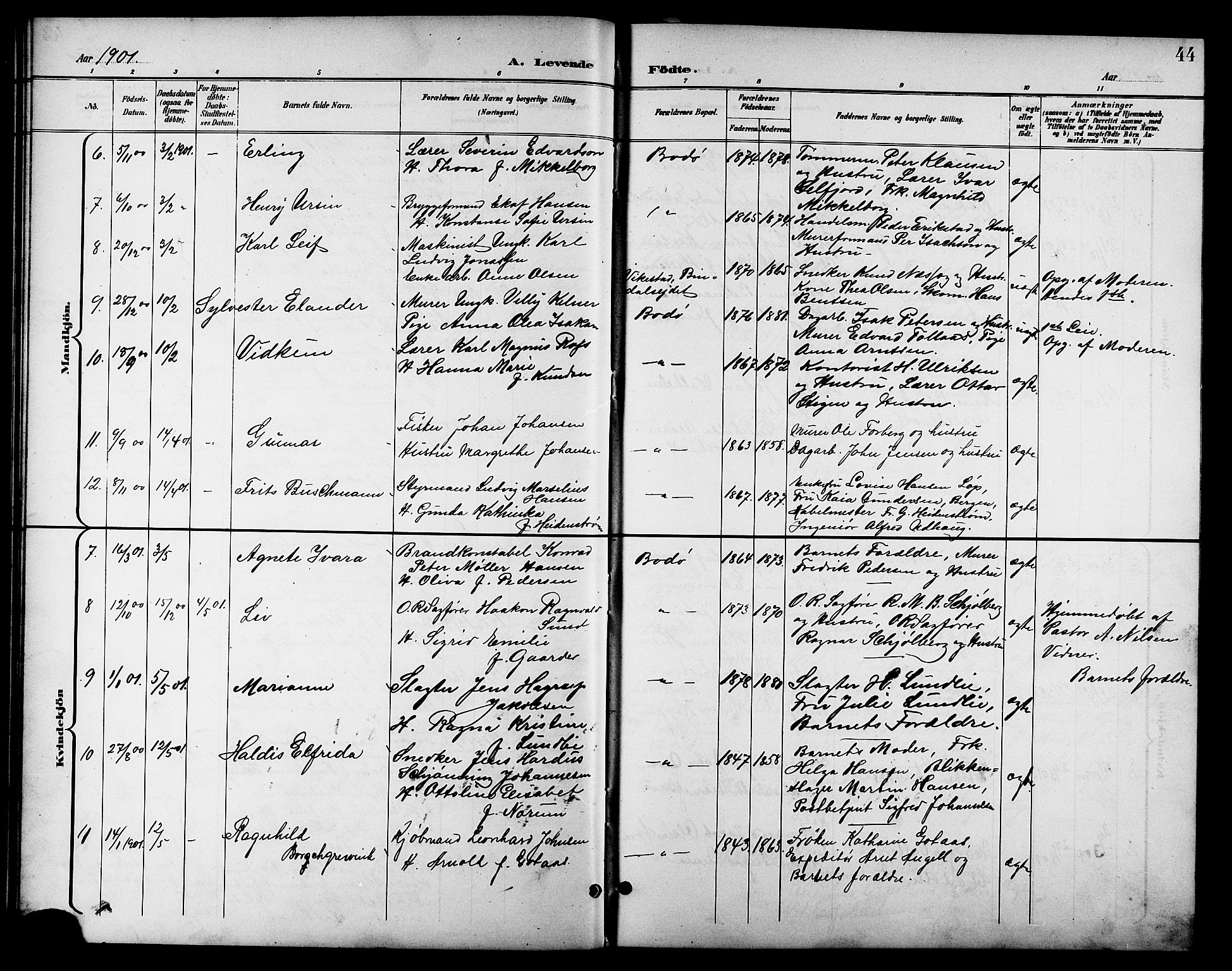 Ministerialprotokoller, klokkerbøker og fødselsregistre - Nordland, SAT/A-1459/801/L0033: Parish register (copy) no. 801C08, 1898-1910, p. 44