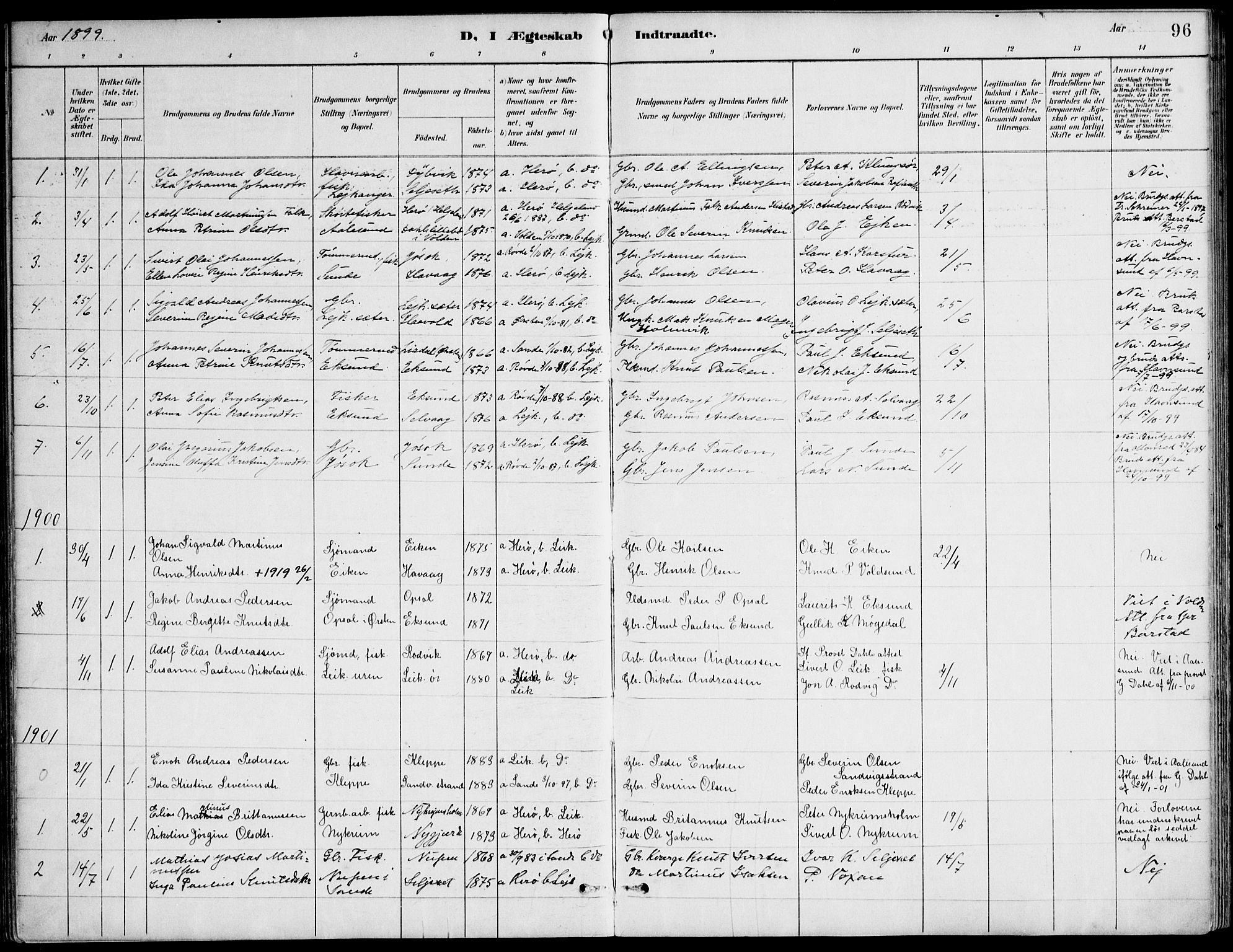 Ministerialprotokoller, klokkerbøker og fødselsregistre - Møre og Romsdal, AV/SAT-A-1454/508/L0095: Parish register (official) no. 508A02, 1887-1920, p. 96