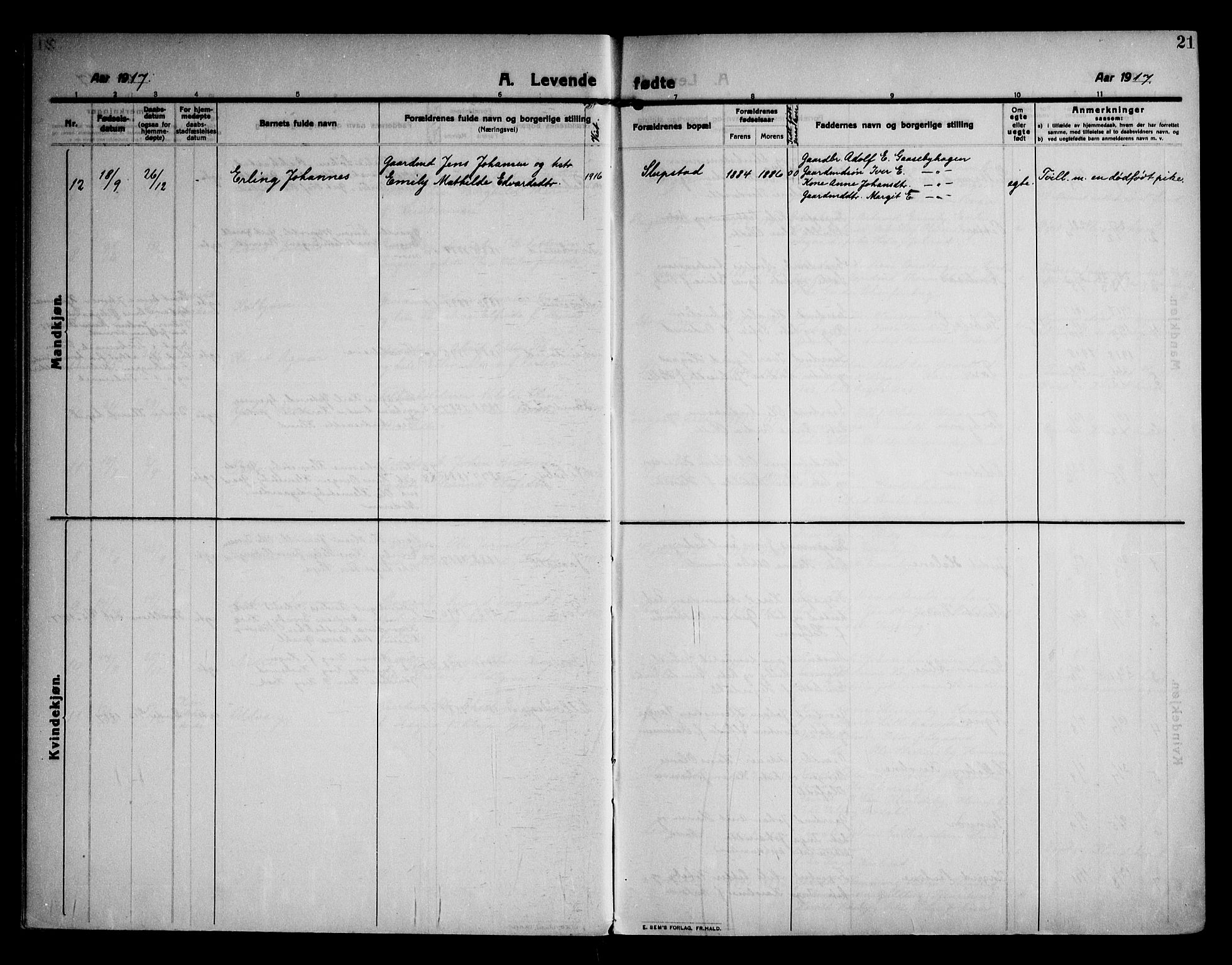 Rødenes prestekontor Kirkebøker, AV/SAO-A-2005/F/Fa/L0012: Parish register (official) no. I 12, 1911-1926, p. 21