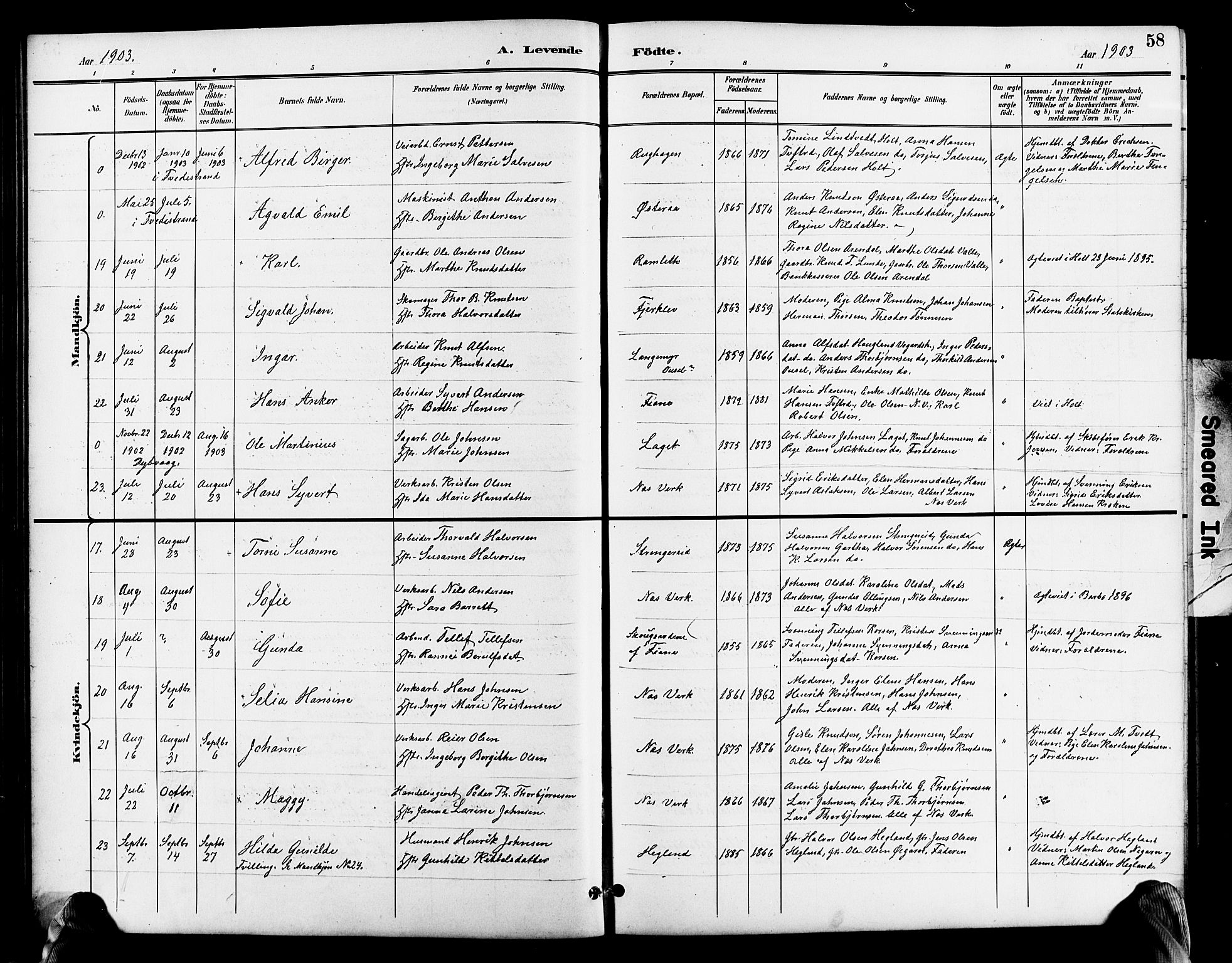 Holt sokneprestkontor, AV/SAK-1111-0021/F/Fb/L0011: Parish register (copy) no. B 11, 1897-1921, p. 58