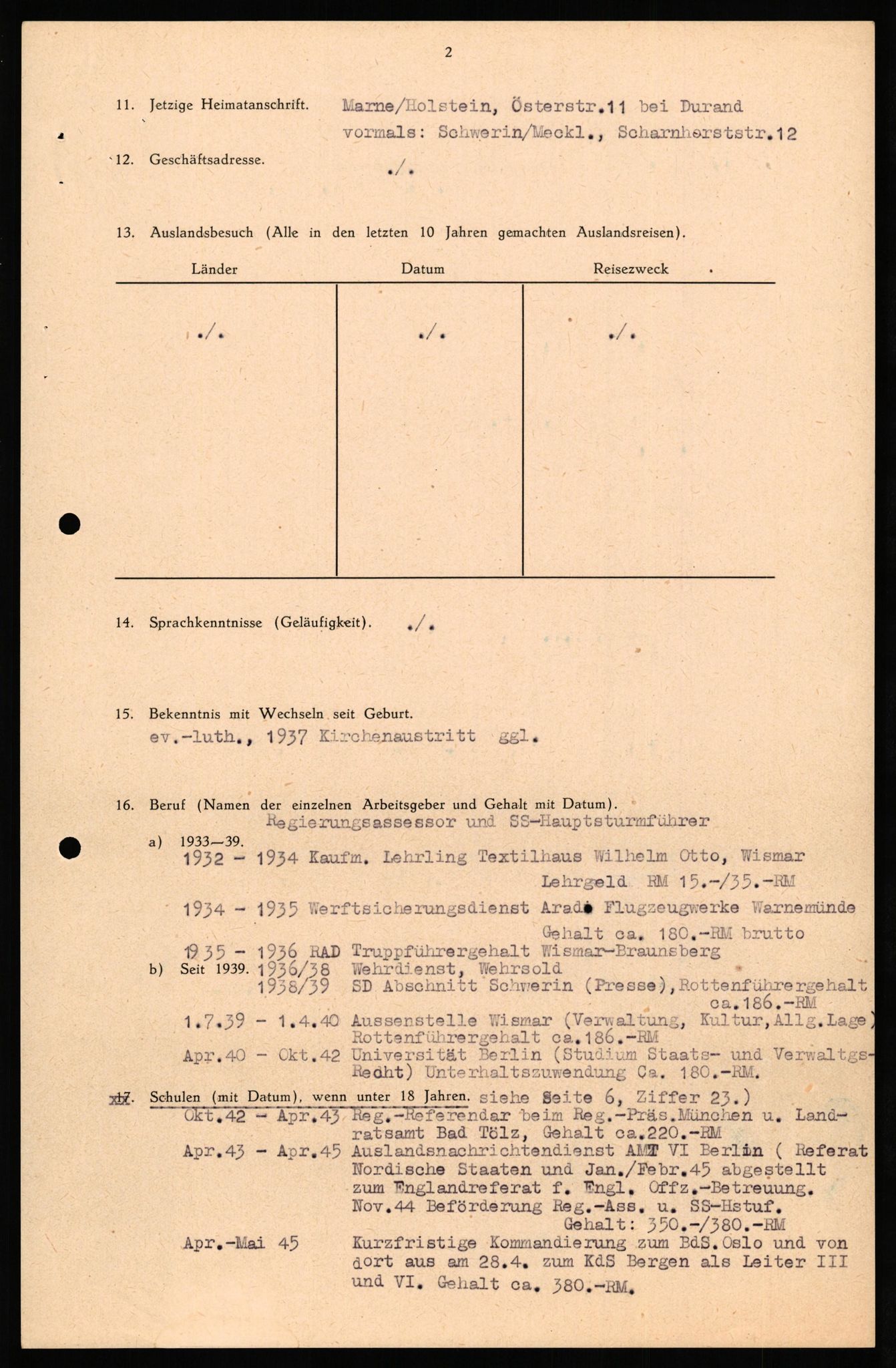 Forsvaret, Forsvarets overkommando II, AV/RA-RAFA-3915/D/Db/L0037: CI Questionaires. Tyske okkupasjonsstyrker i Norge. Tyskere., 1945-1946, p. 498