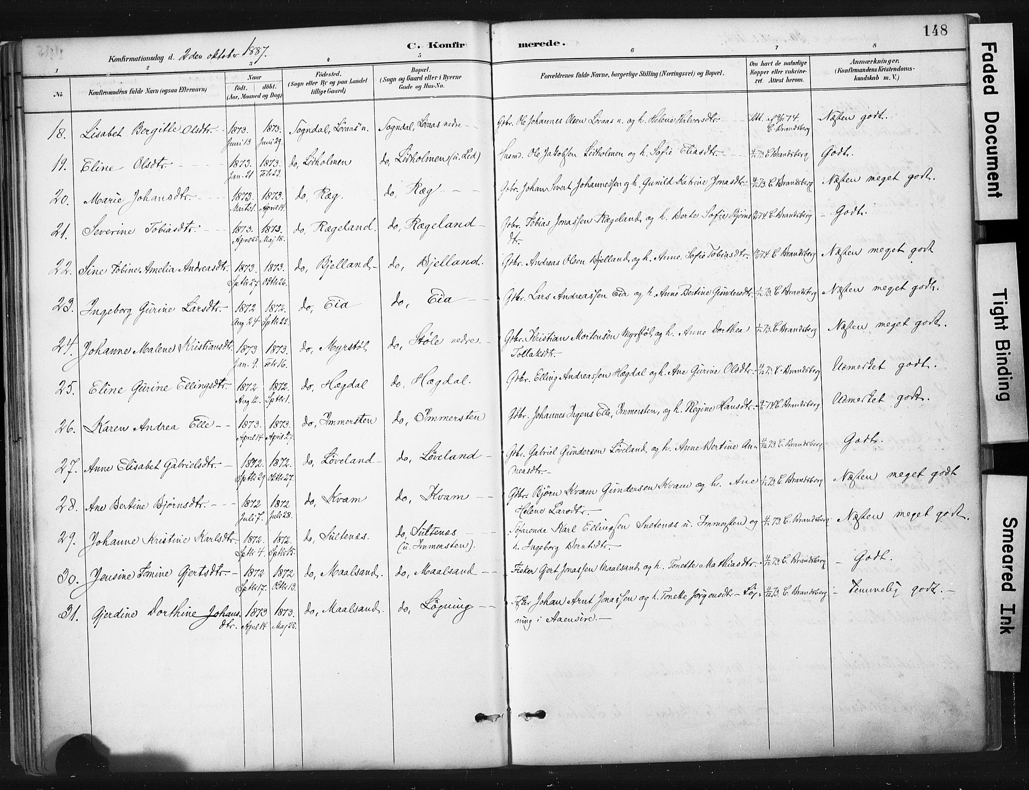 Sokndal sokneprestkontor, AV/SAST-A-101808: Parish register (official) no. A 11.1, 1887-1905, p. 148