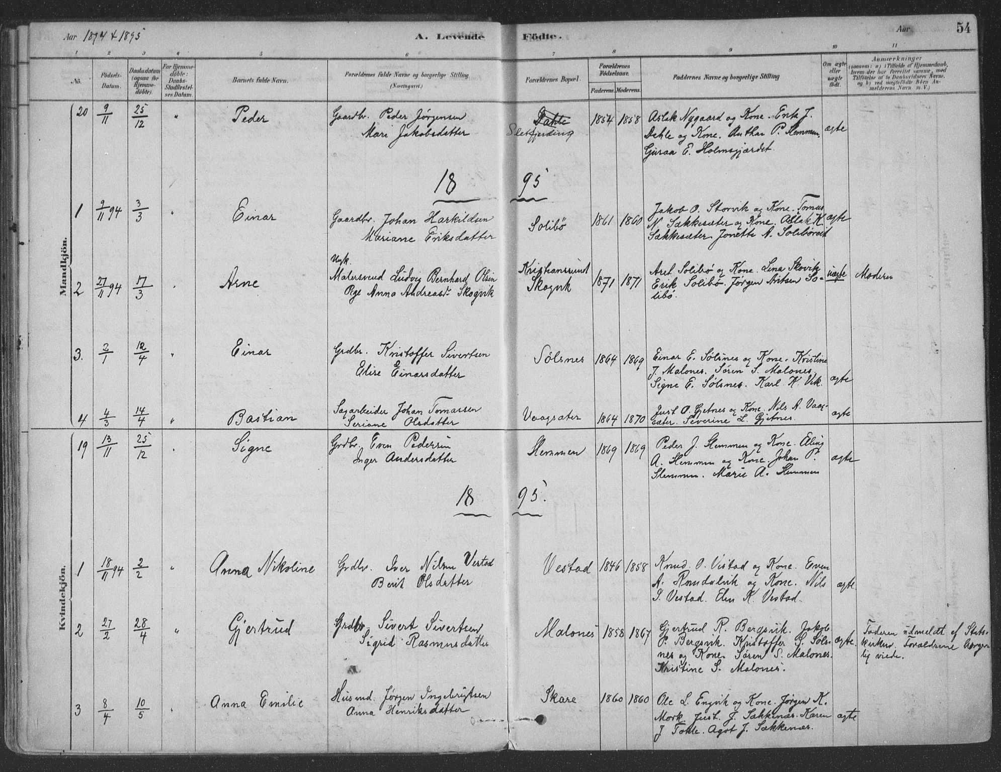 Ministerialprotokoller, klokkerbøker og fødselsregistre - Møre og Romsdal, SAT/A-1454/547/L0604: Parish register (official) no. 547A06, 1878-1906, p. 54