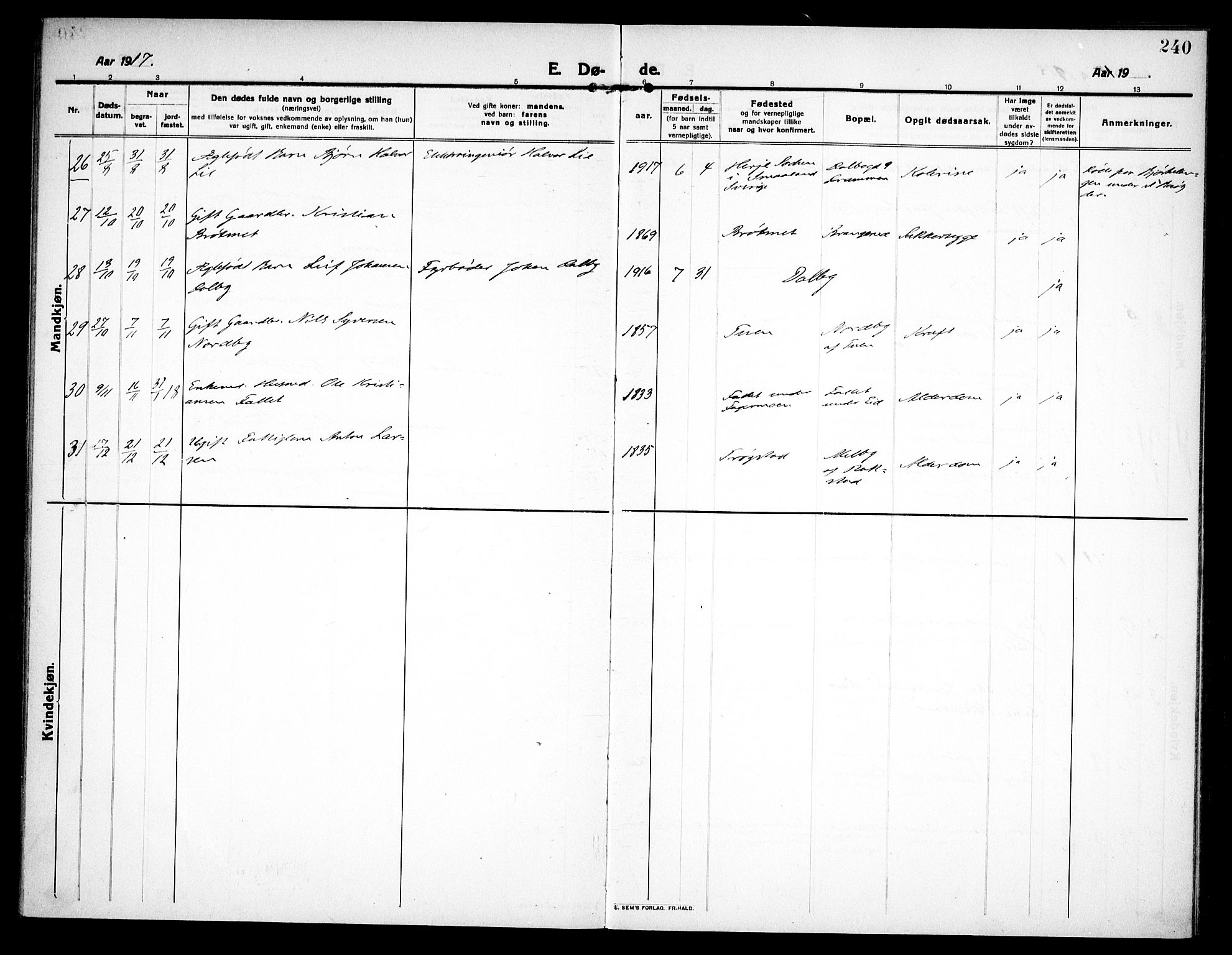 Høland prestekontor Kirkebøker, SAO/A-10346a/F/Fa/L0016: Parish register (official) no. I 16, 1912-1921, p. 240