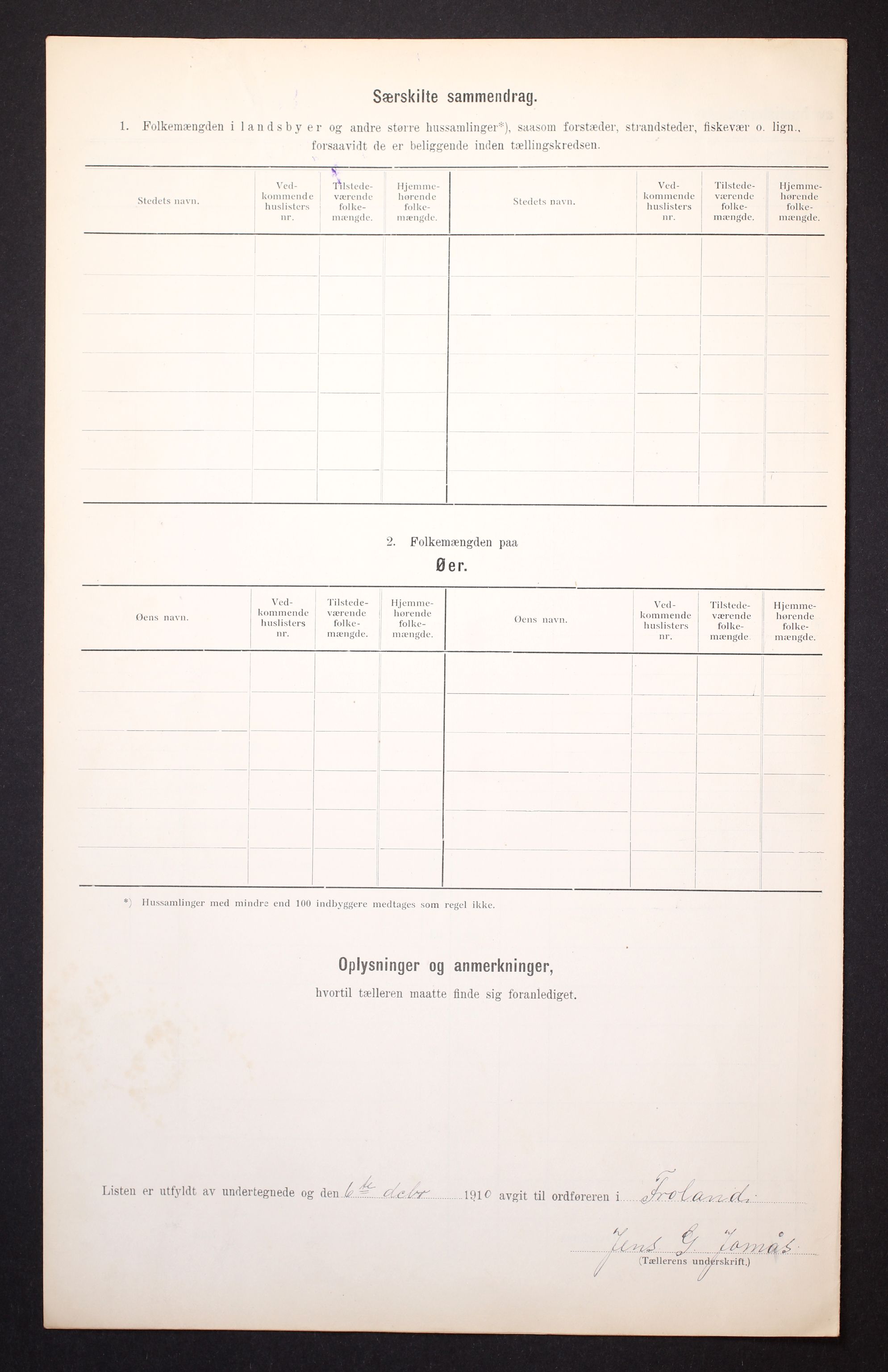 RA, 1910 census for Froland, 1910, p. 9