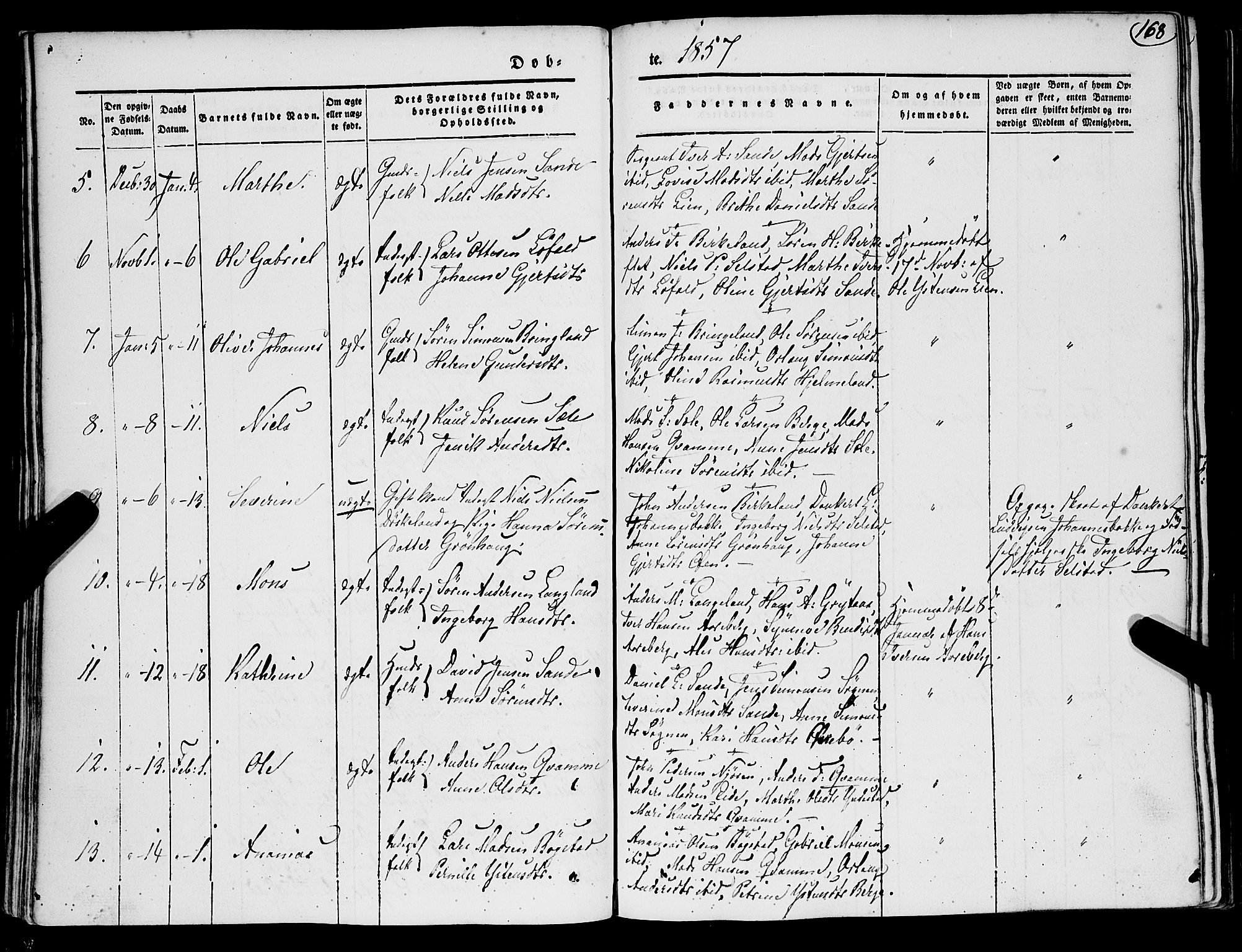 Gaular sokneprestembete, SAB/A-80001/H/Haa: Parish register (official) no. A 4I, 1840-1859, p. 168