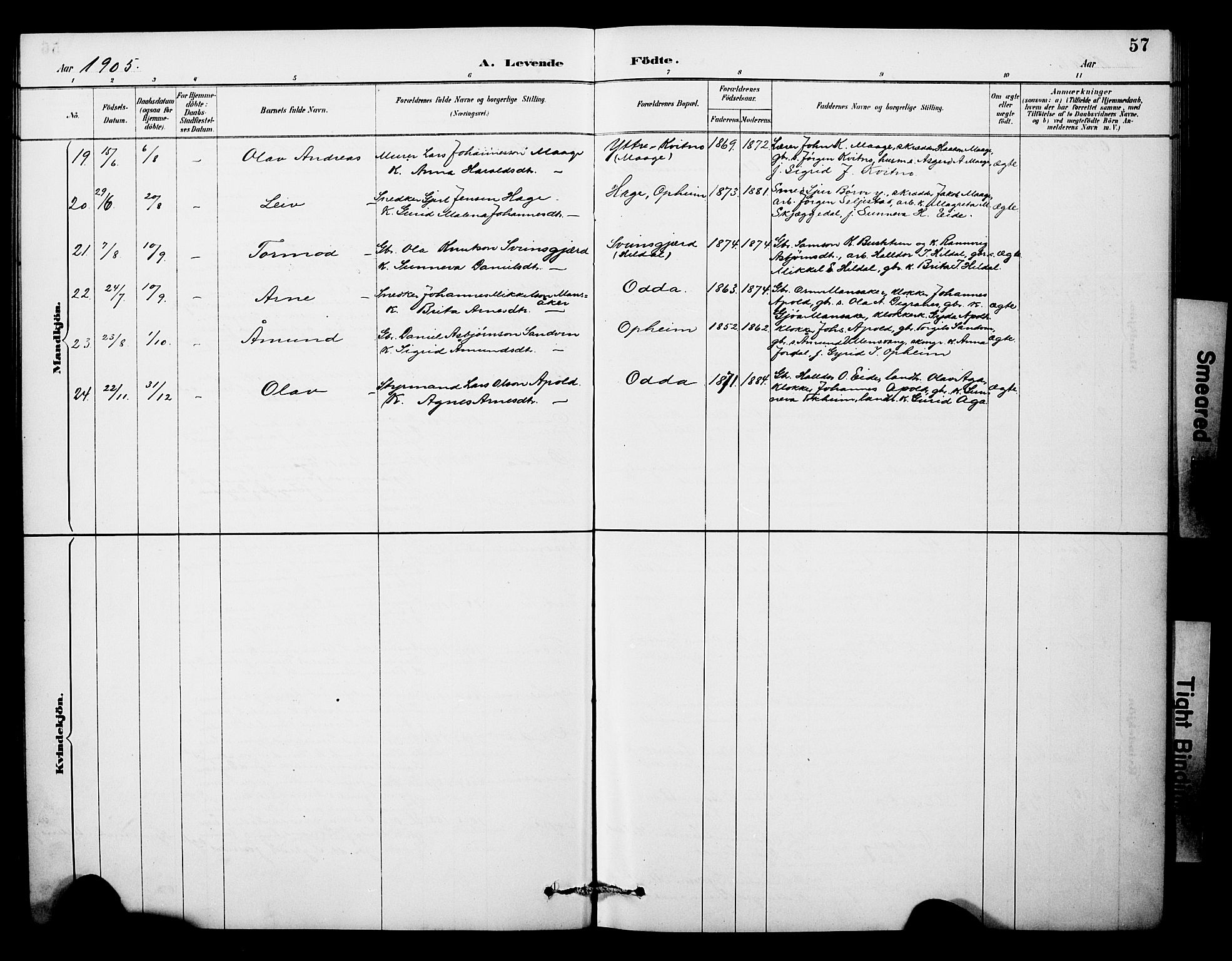 Odda Sokneprestembete, SAB/A-77201/H/Hab: Parish register (copy) no. A 7, 1887-1912, p. 57