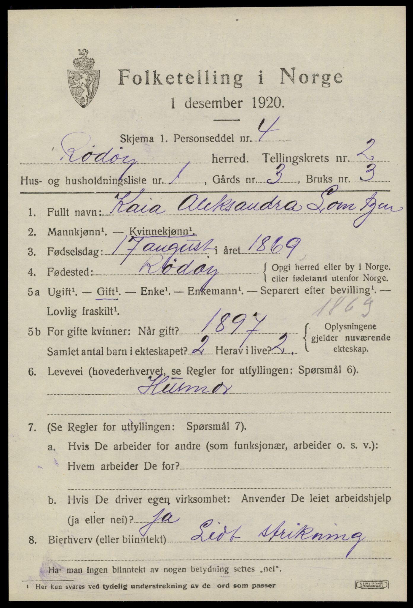 SAT, 1920 census for Rødøy, 1920, p. 1608