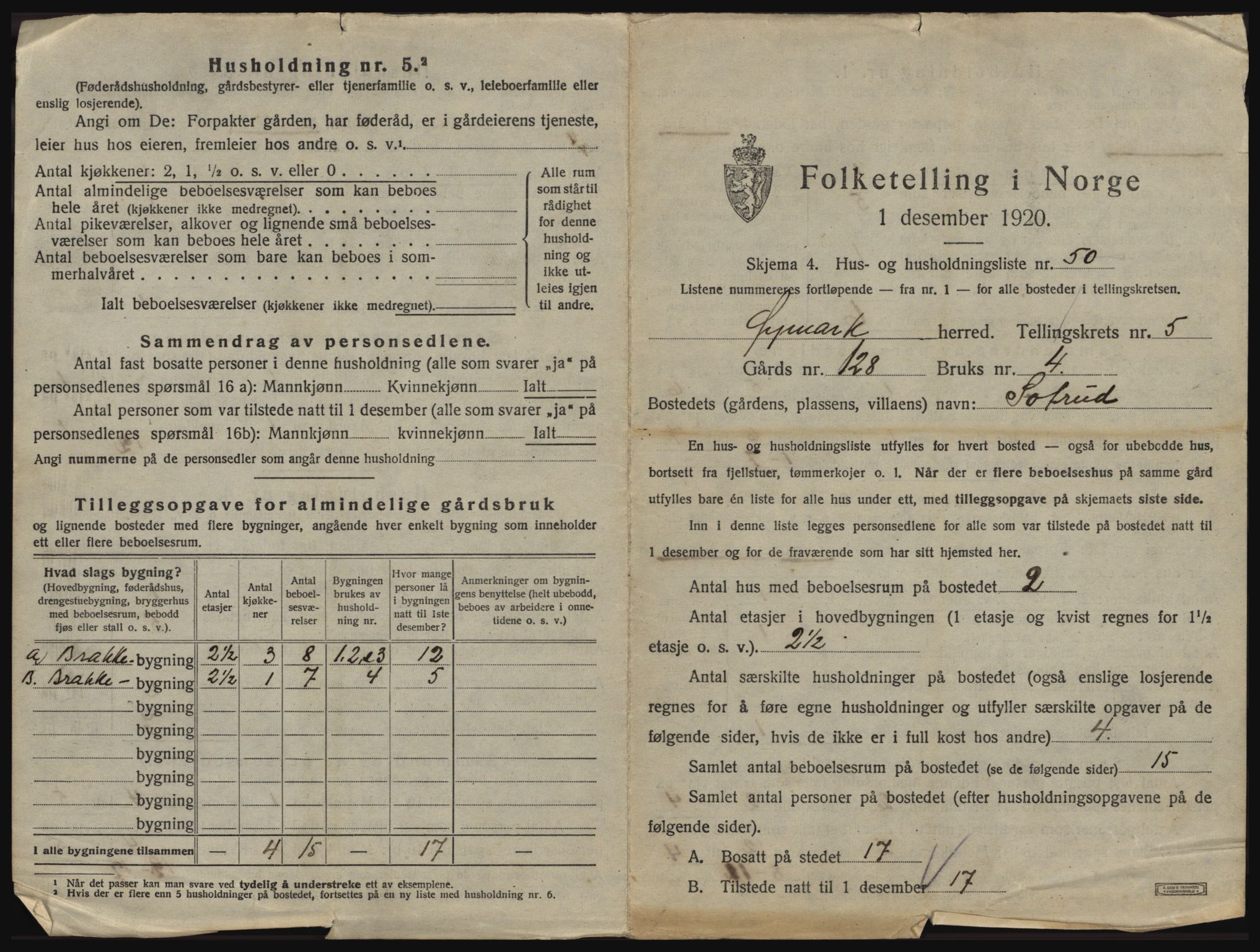 SAO, 1920 census for Øymark, 1920, p. 641