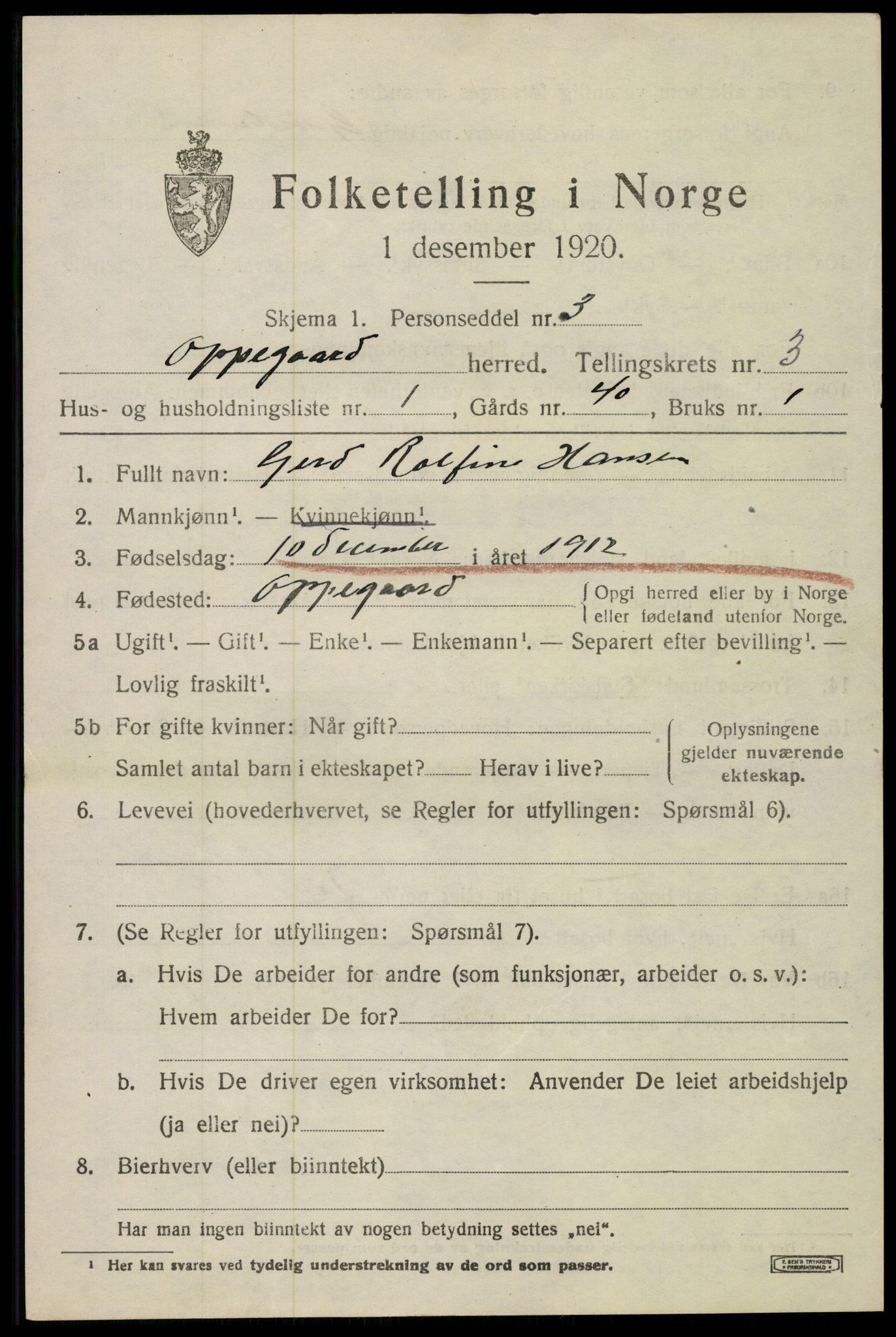 SAO, 1920 census for Oppegård, 1920, p. 4697