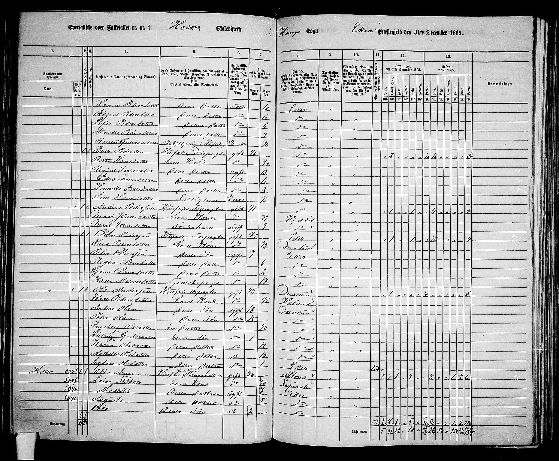 RA, 1865 census for Eiker, 1865, p. 128