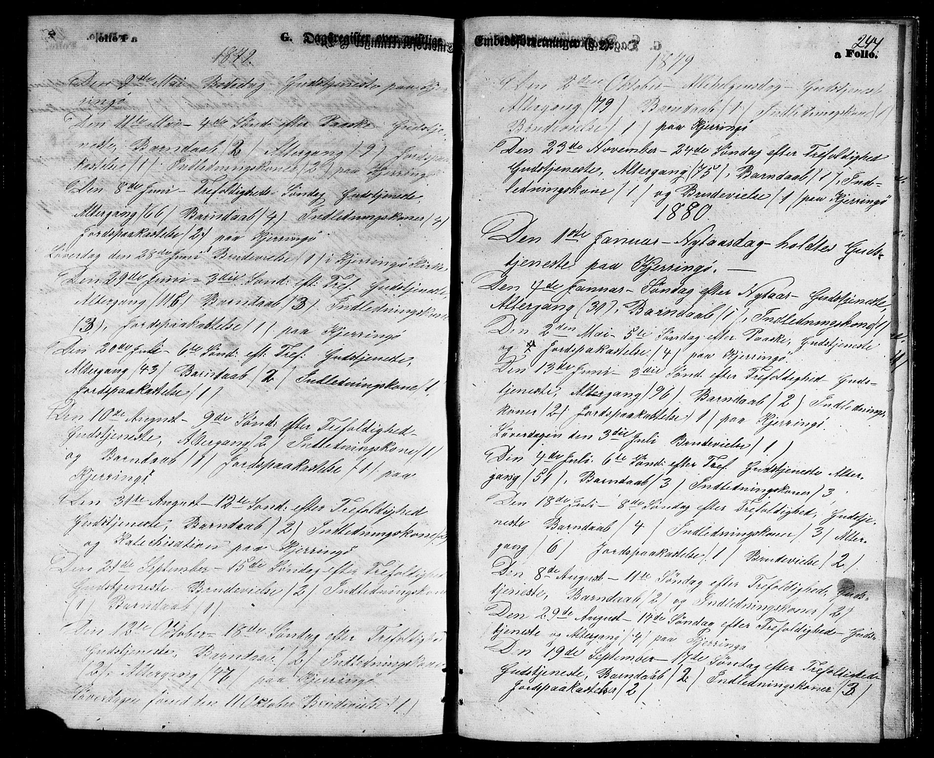 Ministerialprotokoller, klokkerbøker og fødselsregistre - Nordland, SAT/A-1459/803/L0075: Parish register (copy) no. 803C02, 1867-1881, p. 244
