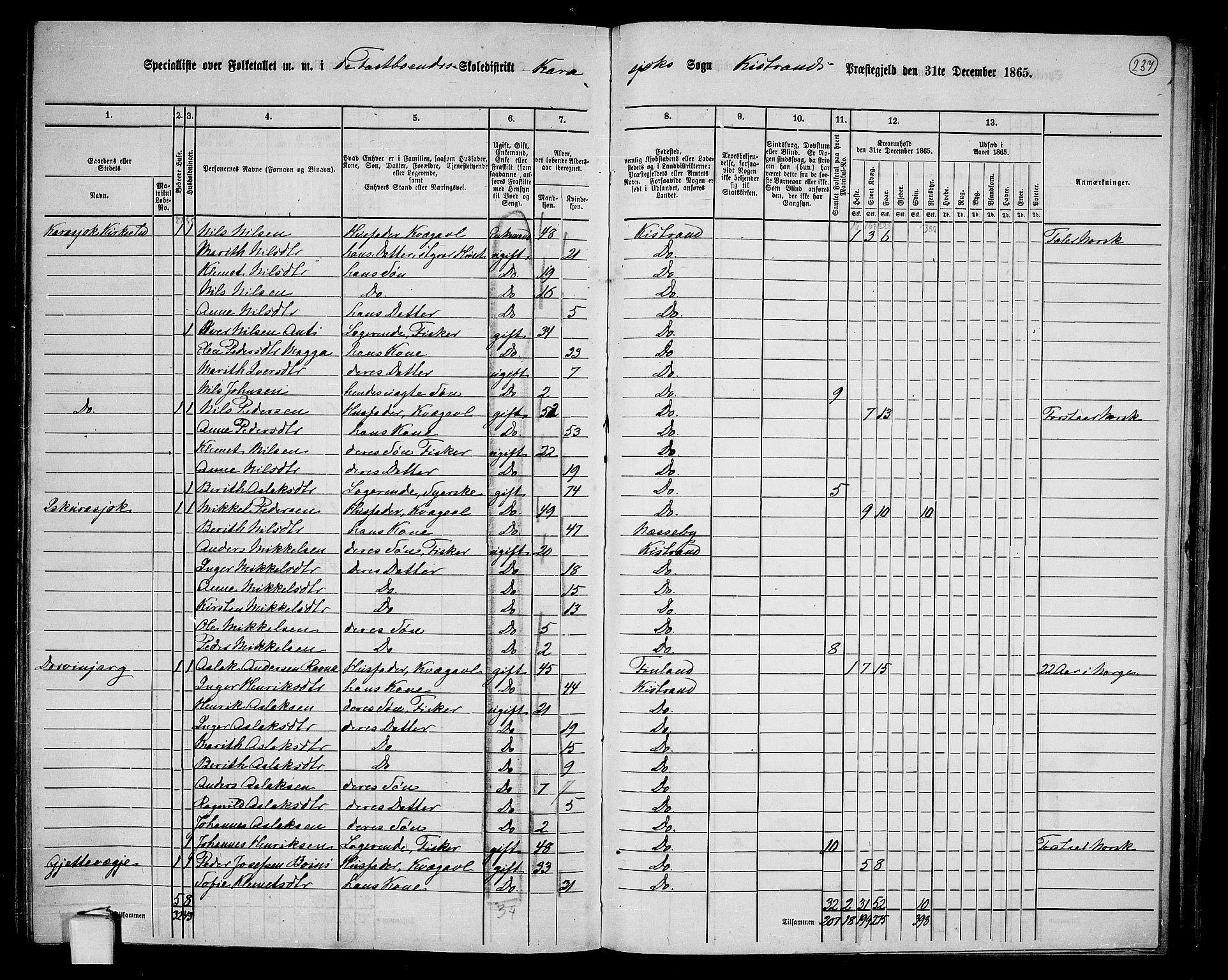 RA, 1865 census for Kistrand, 1865, p. 75