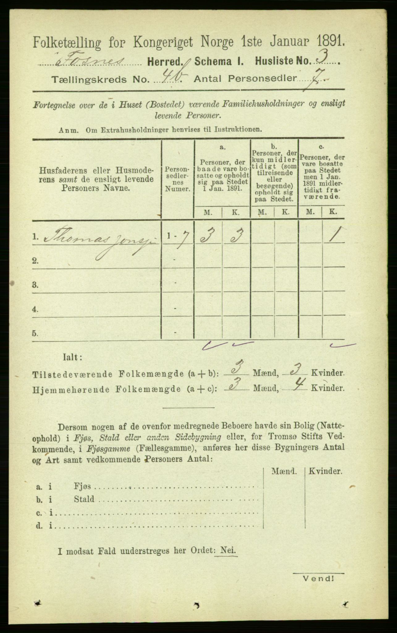 RA, 1891 census for 1748 Fosnes, 1891, p. 1683