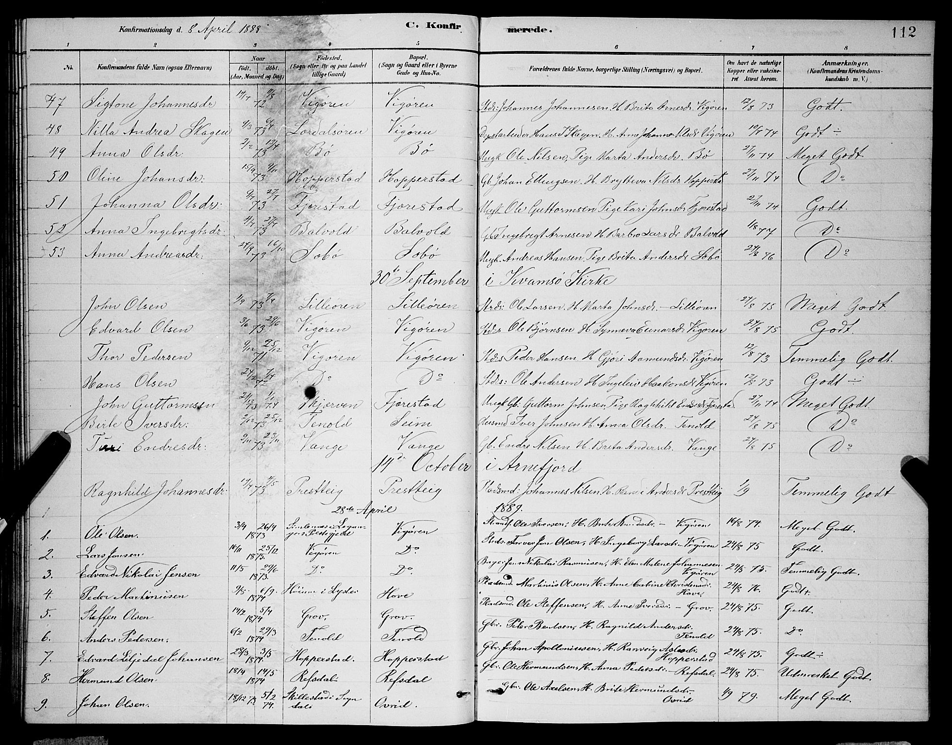 Vik sokneprestembete, SAB/A-81501: Parish register (copy) no. A 3, 1878-1894, p. 112