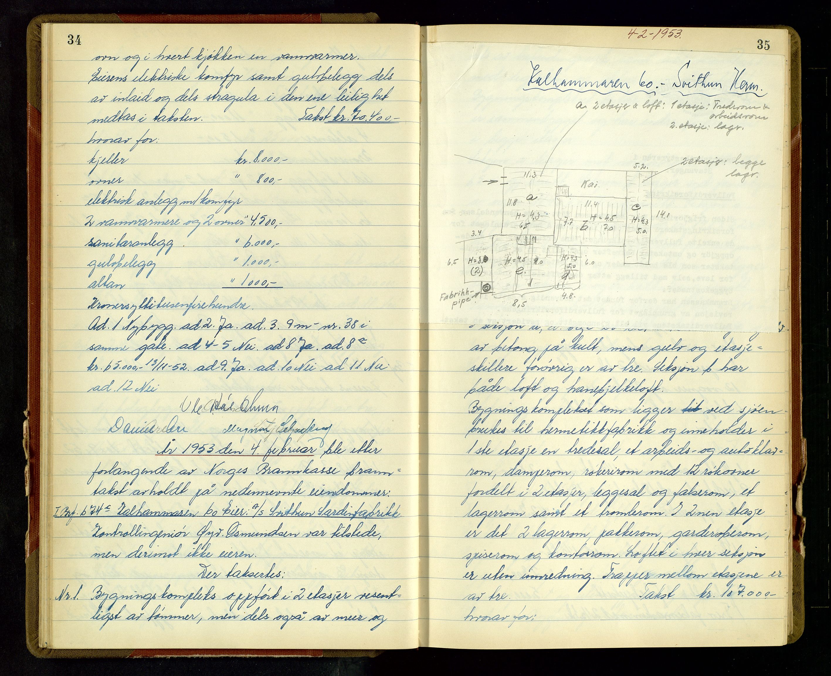 Norges Brannkasse Stavanger, AV/SAST-A-102143/F/Fd/L0040: Branntaksprotokoll nr. 51, 1952-1954, p. 34-35