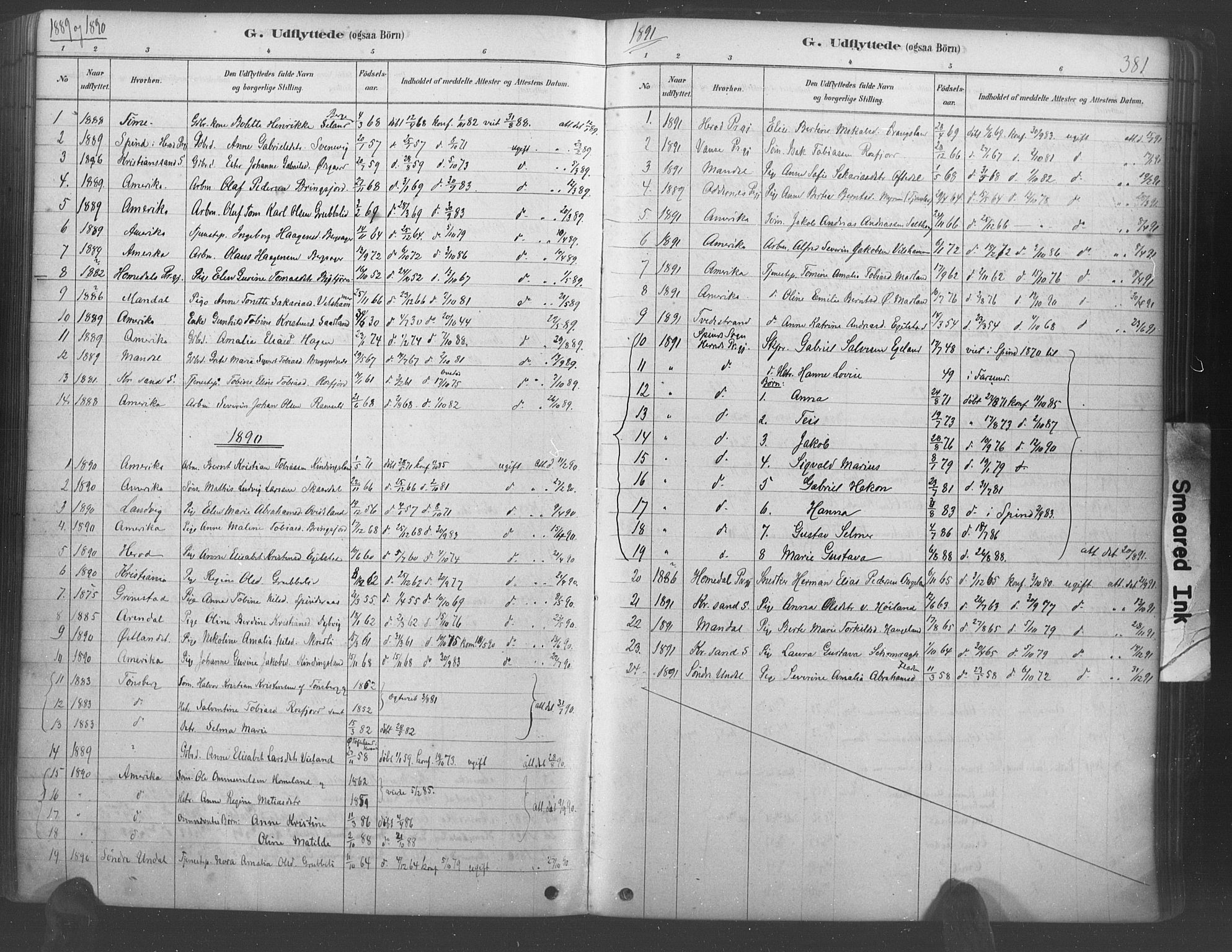 Lyngdal sokneprestkontor, AV/SAK-1111-0029/F/Fa/Fac/L0011: Parish register (official) no. A 11, 1878-1893, p. 381