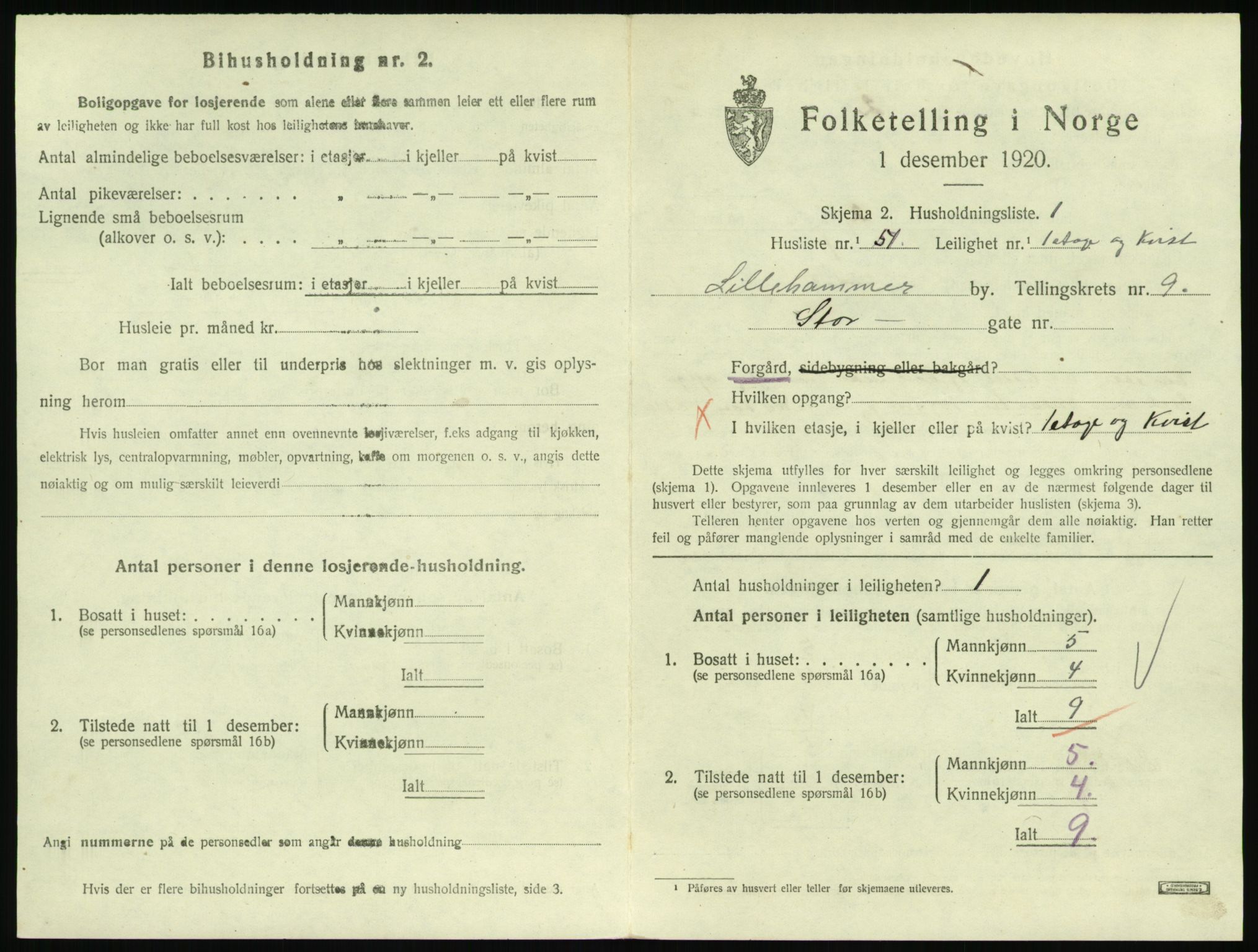 SAH, 1920 census for Lillehammer, 1920, p. 3192