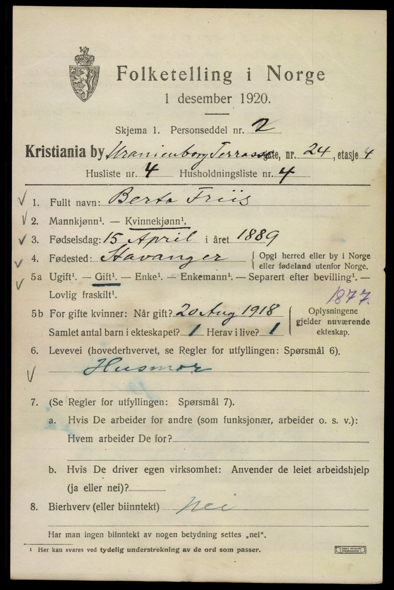 SAO, 1920 census for Kristiania, 1920, p. 619343