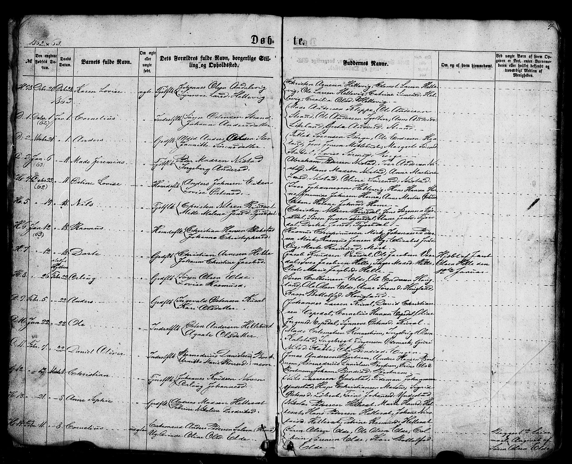 Fjaler sokneprestembete, AV/SAB-A-79801/H/Haa/Haaa/L0007: Parish register (official) no. A 7, 1862-1881, p. 4