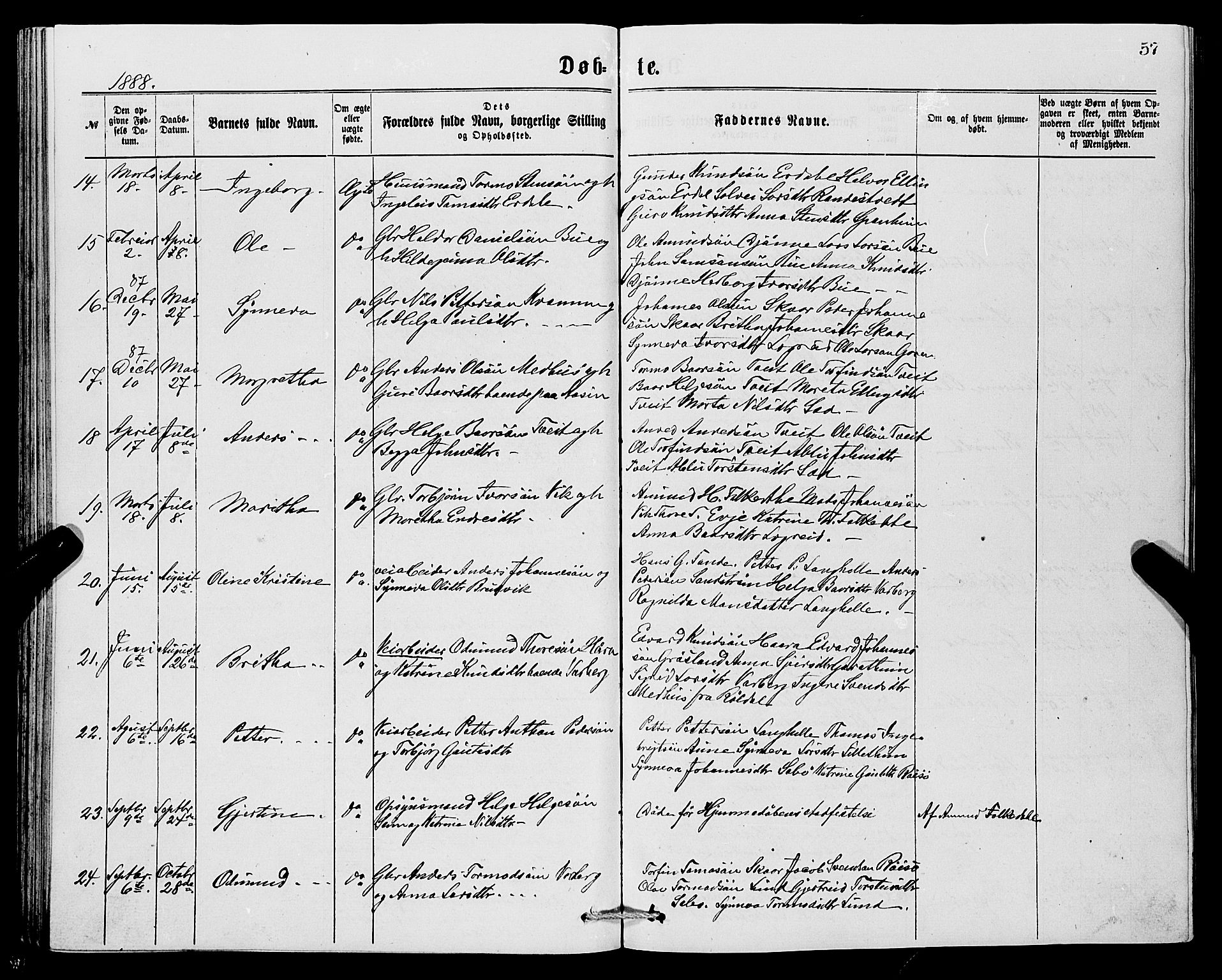 Ullensvang sokneprestembete, SAB/A-78701/H/Hab: Parish register (copy) no. C 2, 1871-1899, p. 57