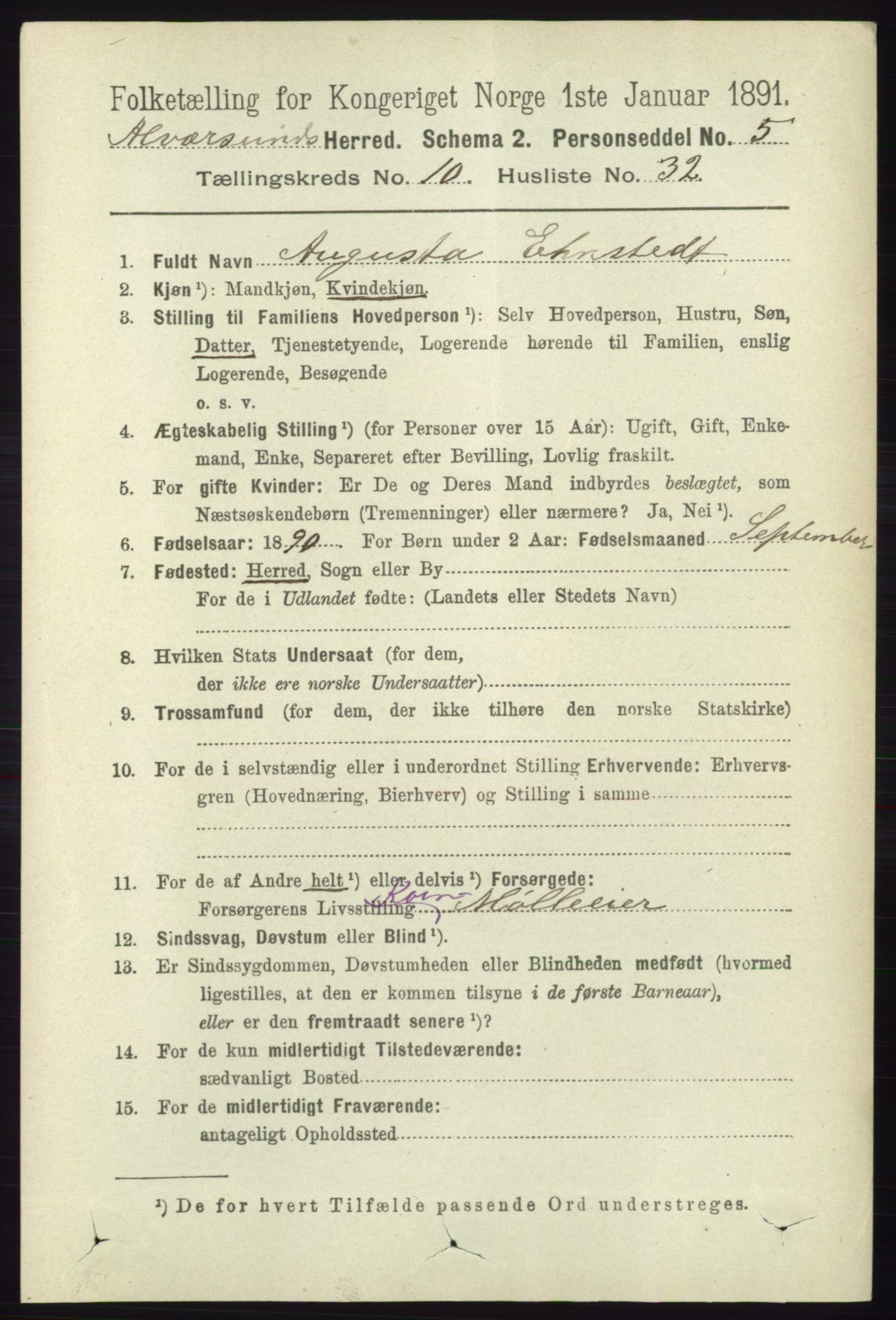 RA, 1891 census for 1257 Alversund, 1891, p. 3672