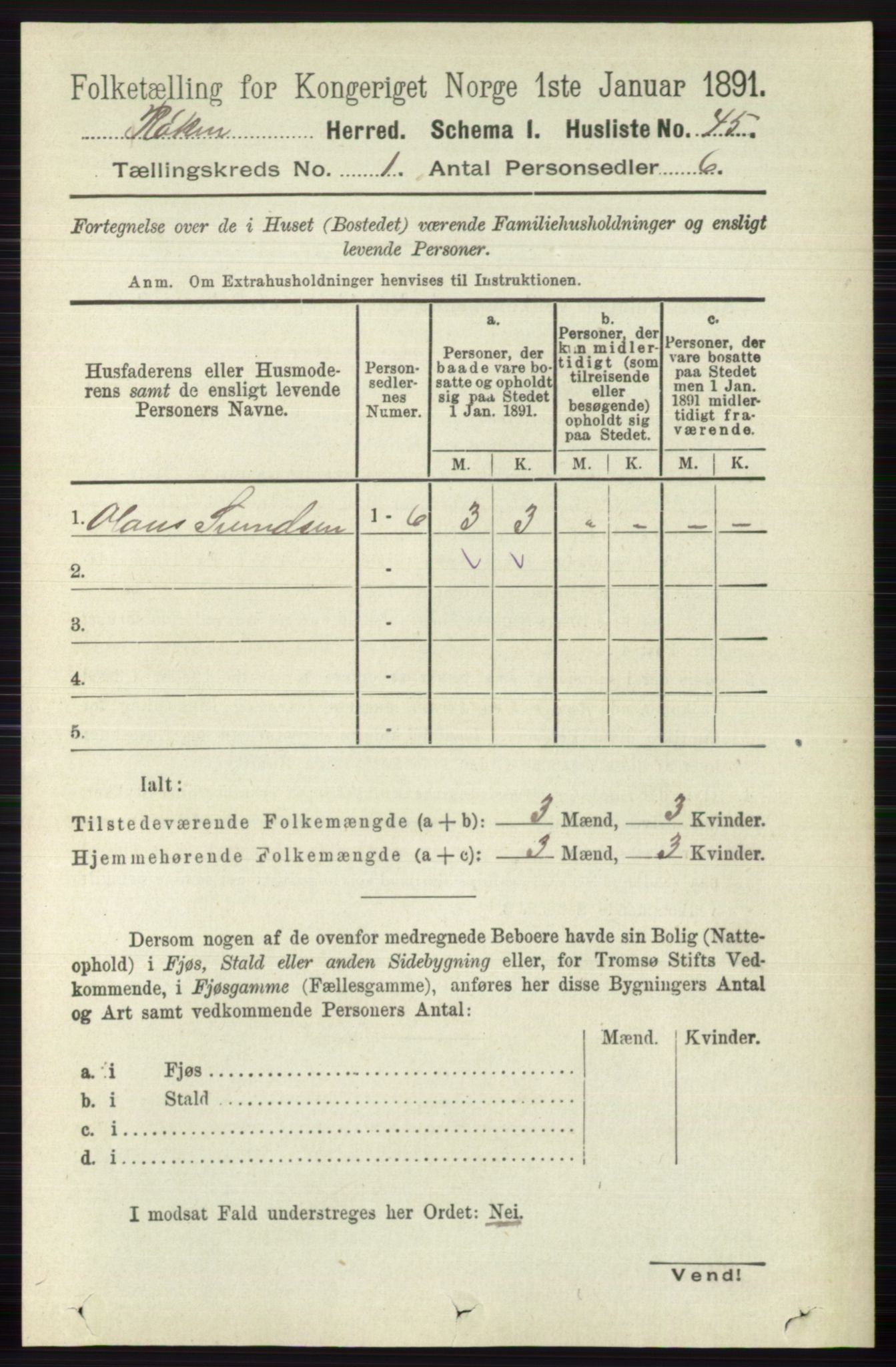 RA, 1891 census for 0627 Røyken, 1891, p. 68