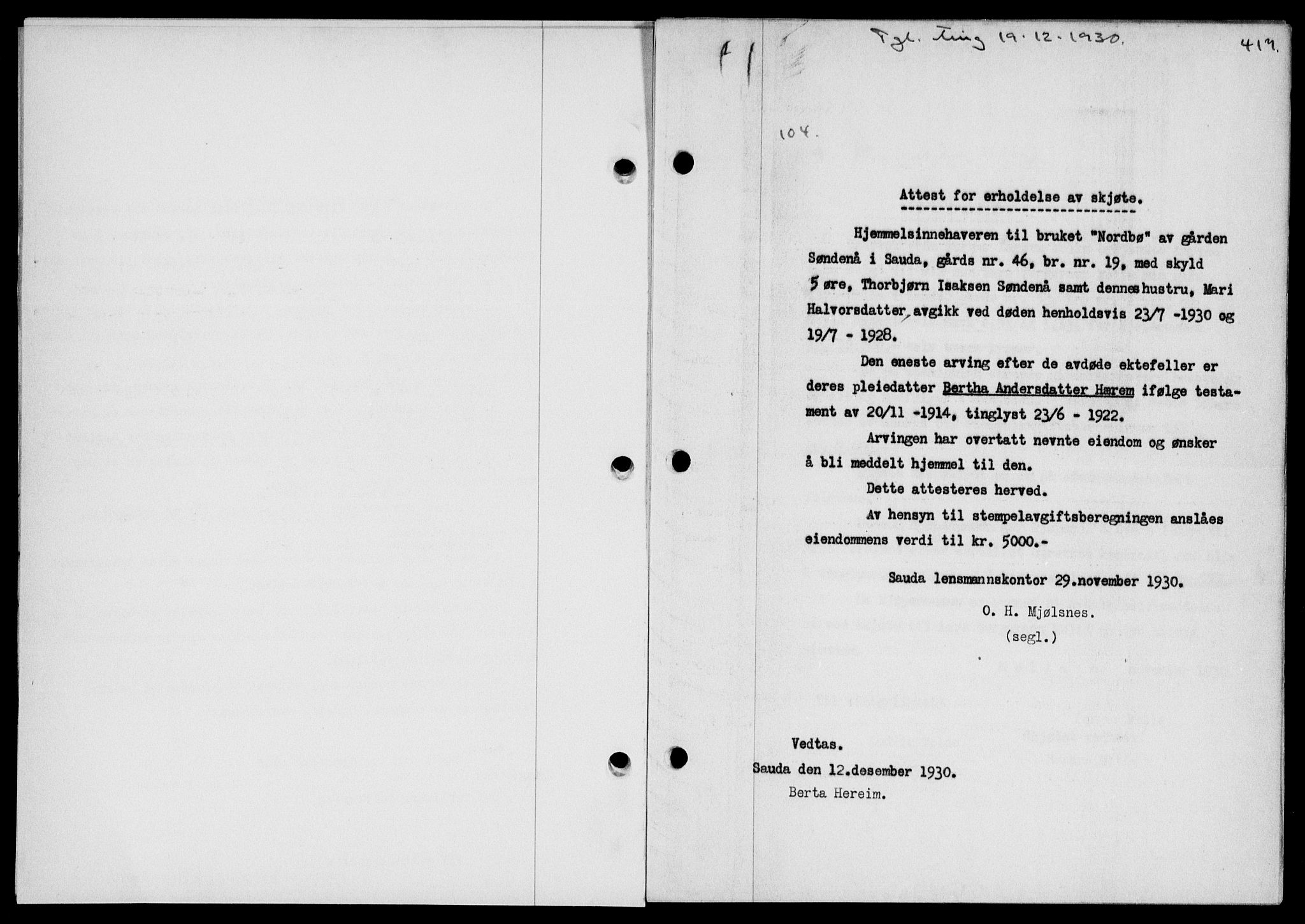 Ryfylke tingrett, SAST/A-100055/001/II/IIB/L0061: Mortgage book no. 40, 1930-1931, Deed date: 19.12.1930