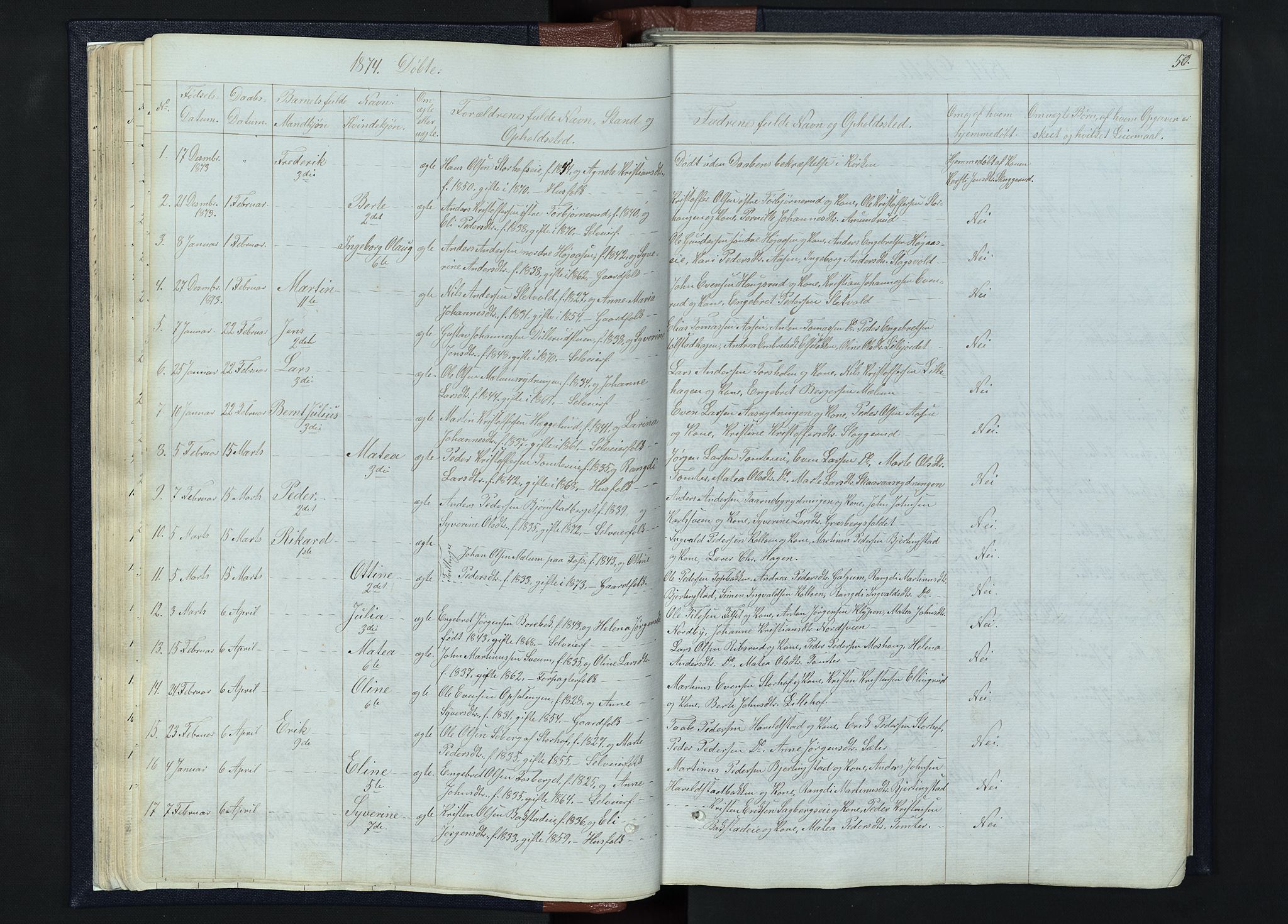 Romedal prestekontor, AV/SAH-PREST-004/L/L0010: Parish register (copy) no. 10, 1860-1895, p. 50