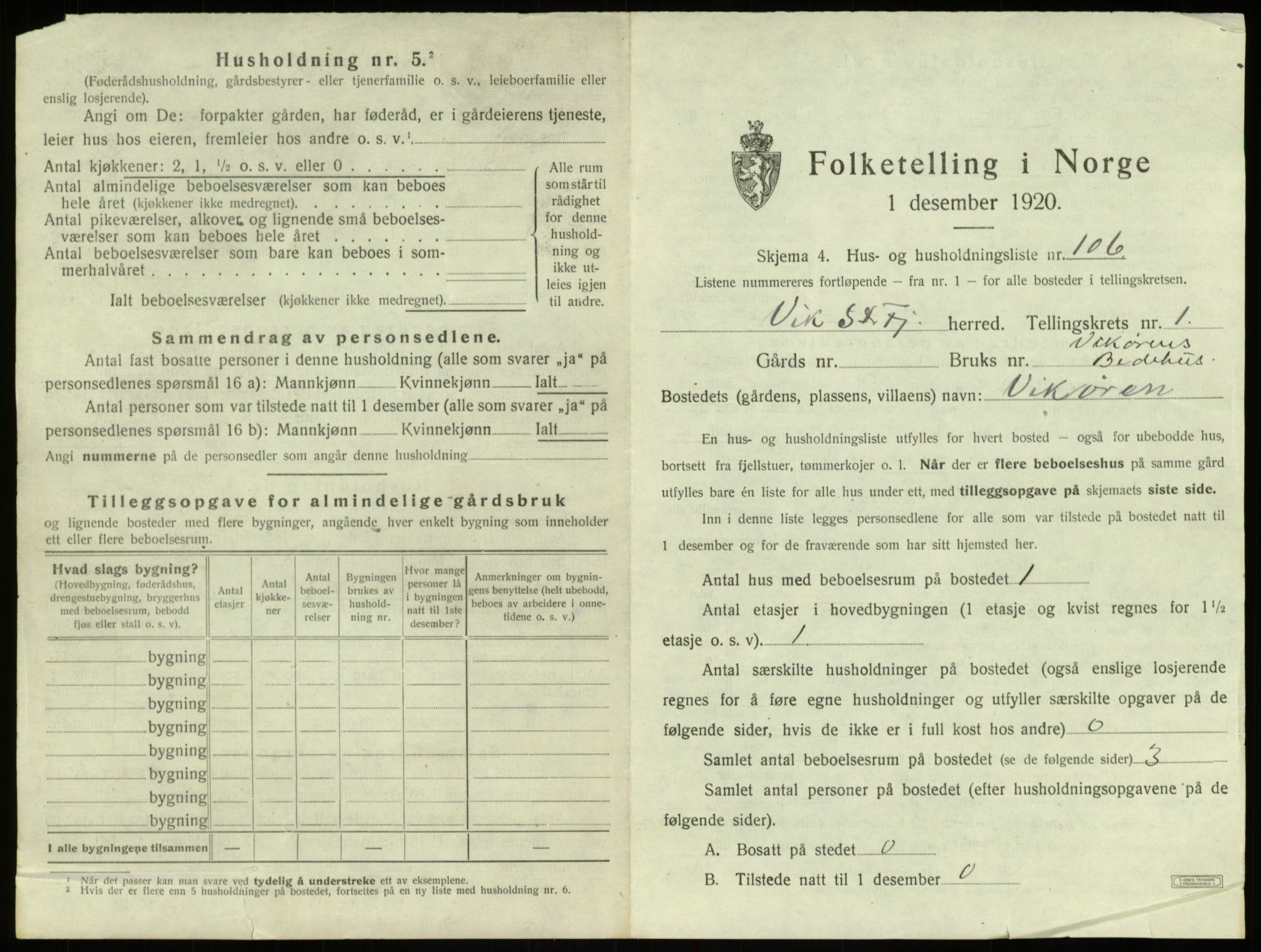 SAB, 1920 census for Vik, 1920, p. 269