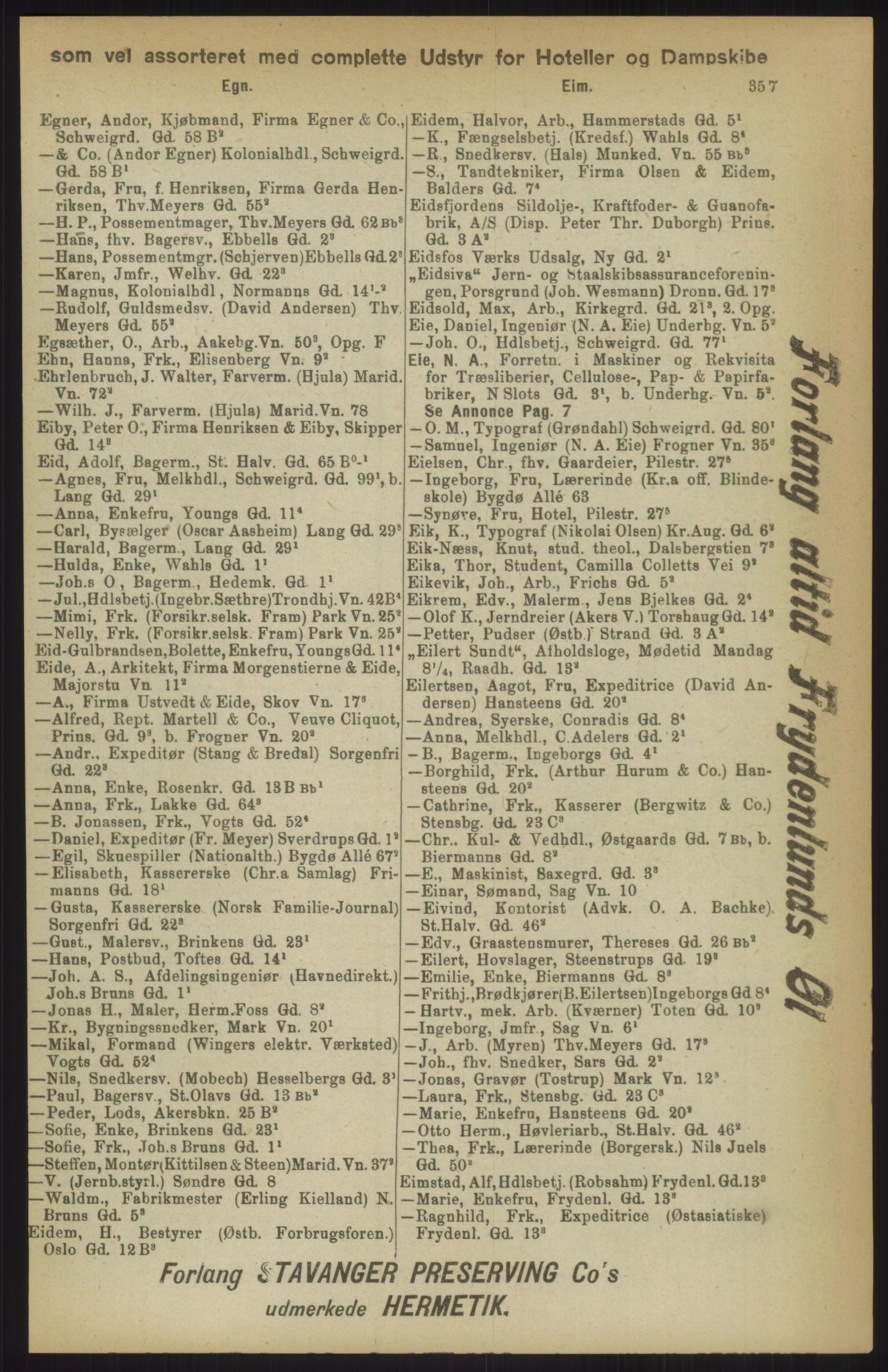 Kristiania/Oslo adressebok, PUBL/-, 1911, p. 357