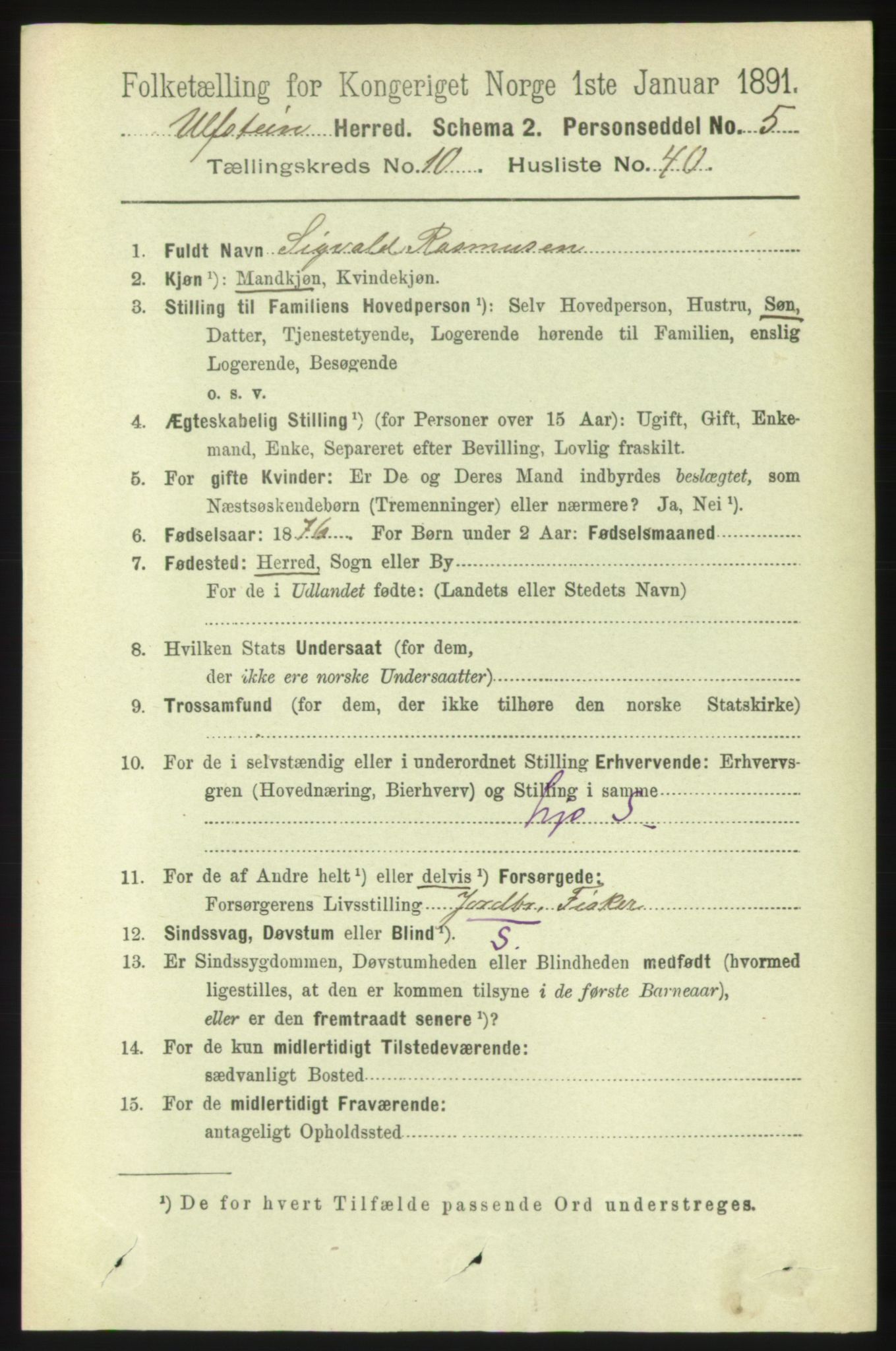 RA, 1891 census for 1516 Ulstein, 1891, p. 3388