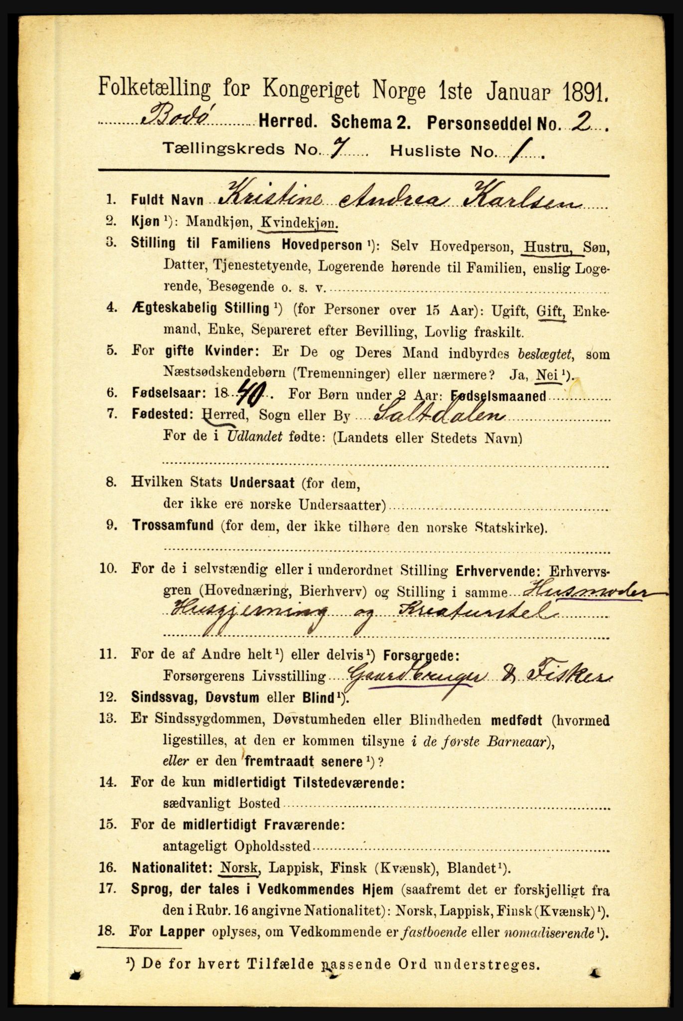 RA, 1891 census for 1843 Bodø, 1891, p. 4631